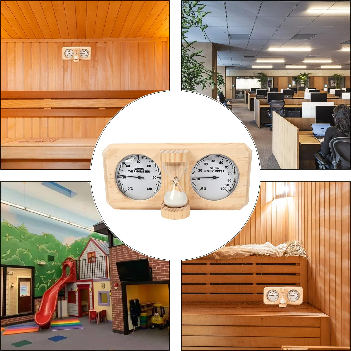 Ikare Sauna Thermometer and Hygrometer - 3 in 1 Wooden Sauna 15 Minute Hourglass Sand Timer, Wall-Mounted Sauna Room Accessories image number 2