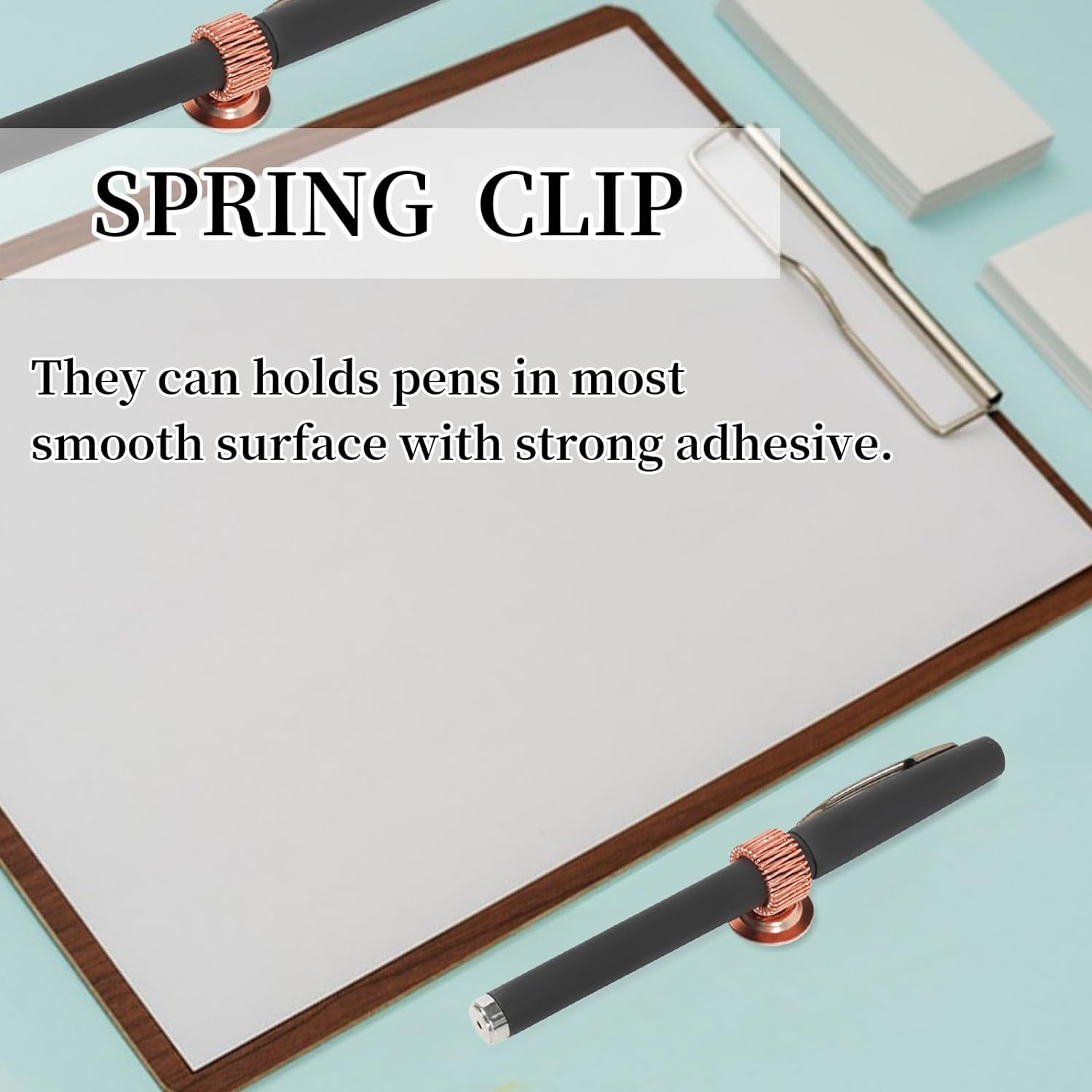 12Pcs Adhesive Pen Holder, Manganese Steel Pen Clip Holder with Elastic Spring Pen Loop, Stick on Pencil Pen Holder for Notebook Clipboard Whiteboard Refrigerator Car, 4 Colors image number 4