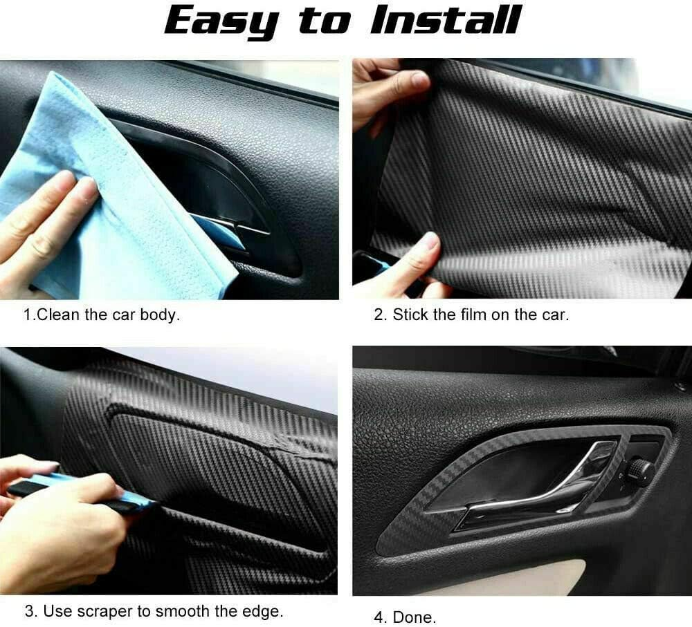 Gloss Black 4D Carbon Fiber Vinyl Car Phone Laptop Wrap Sticker Film 50X151Cm image number 2