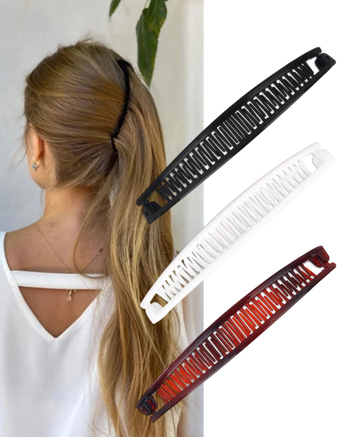 MYGLOAR 6 Pack Banana Hair Clips, Banana Hair Clips Retro Large Banana Hair Clips Hair Clips for Women, Banana Clip Hair Accessories for Women and Girls (Black, White, Brown)