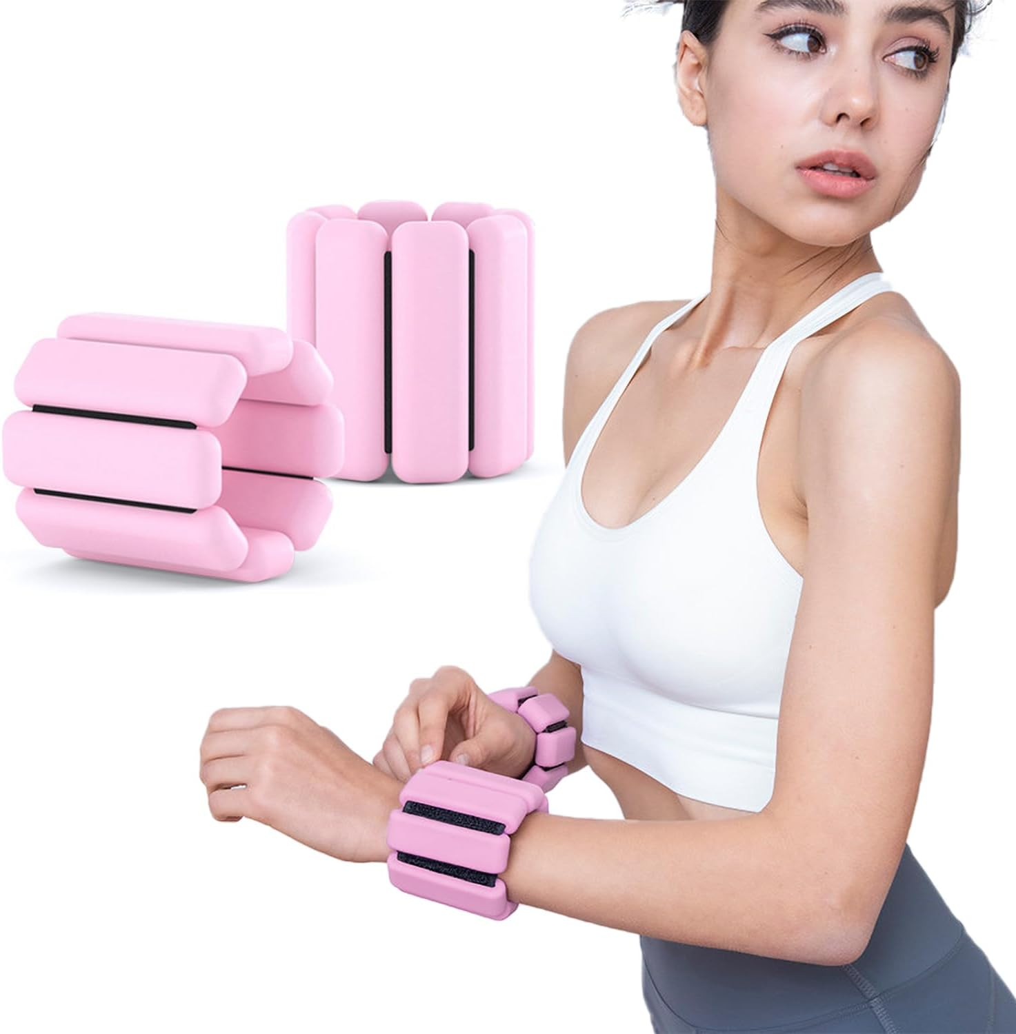 Wrist Ankle Arm Leg Weights Set of 2 (1Lb/Pcs) Adjustable Wearable Ankle Weights Silicone Wrist Bangles Fitness Equipment for Walking, Yoga, Dance, Barre, Pilates, Cardio, Aerobics, Jogging image number 2