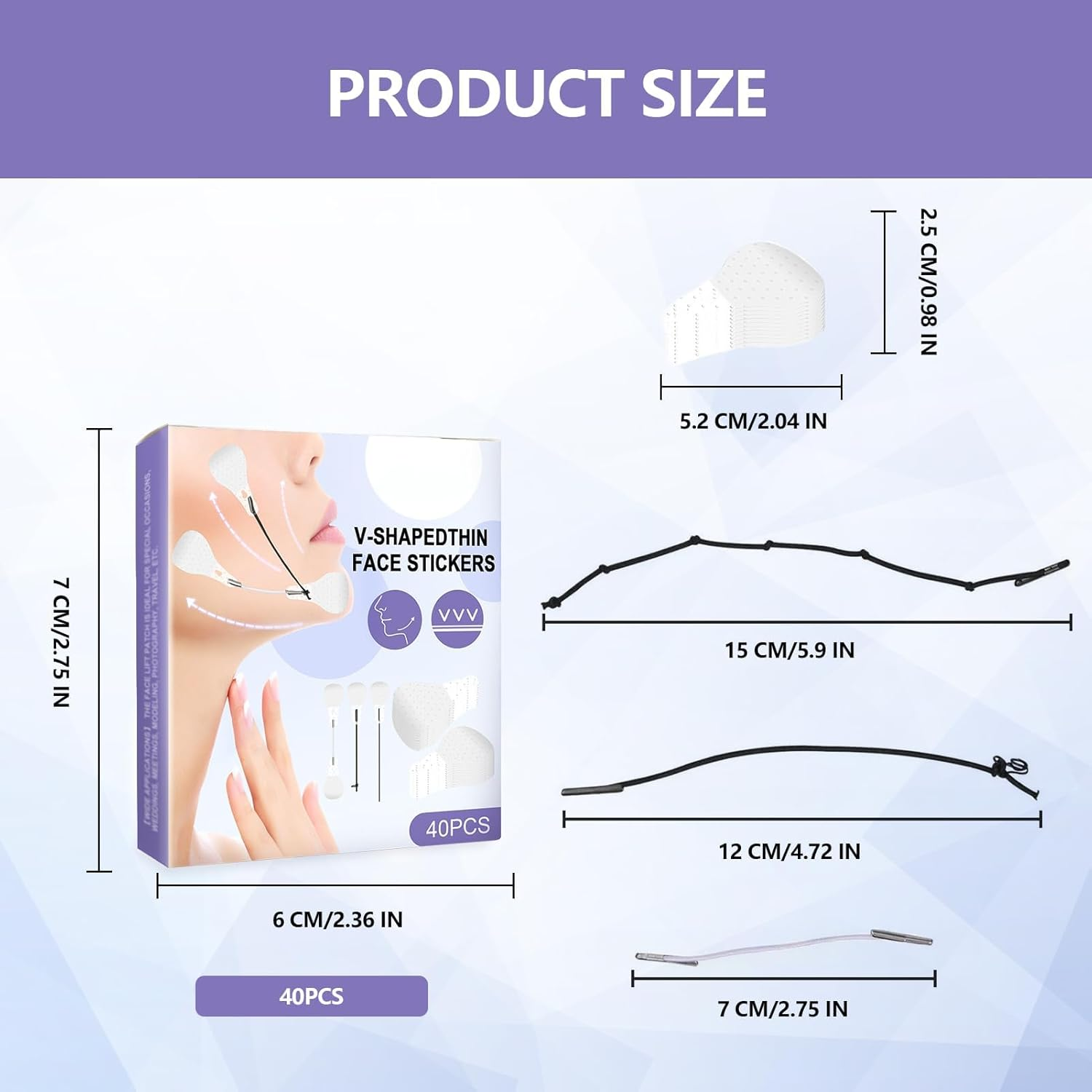 Face Lift Tape, Japanese Face Tape, 40 Pcs Face Tape for Wrinkles, Invisible with Elastic V Line Face Lift Patches for Eliminating Wrinkles on Woman Face, Neck, Eye Skin, Waterproof Lifting Stickers image number 3