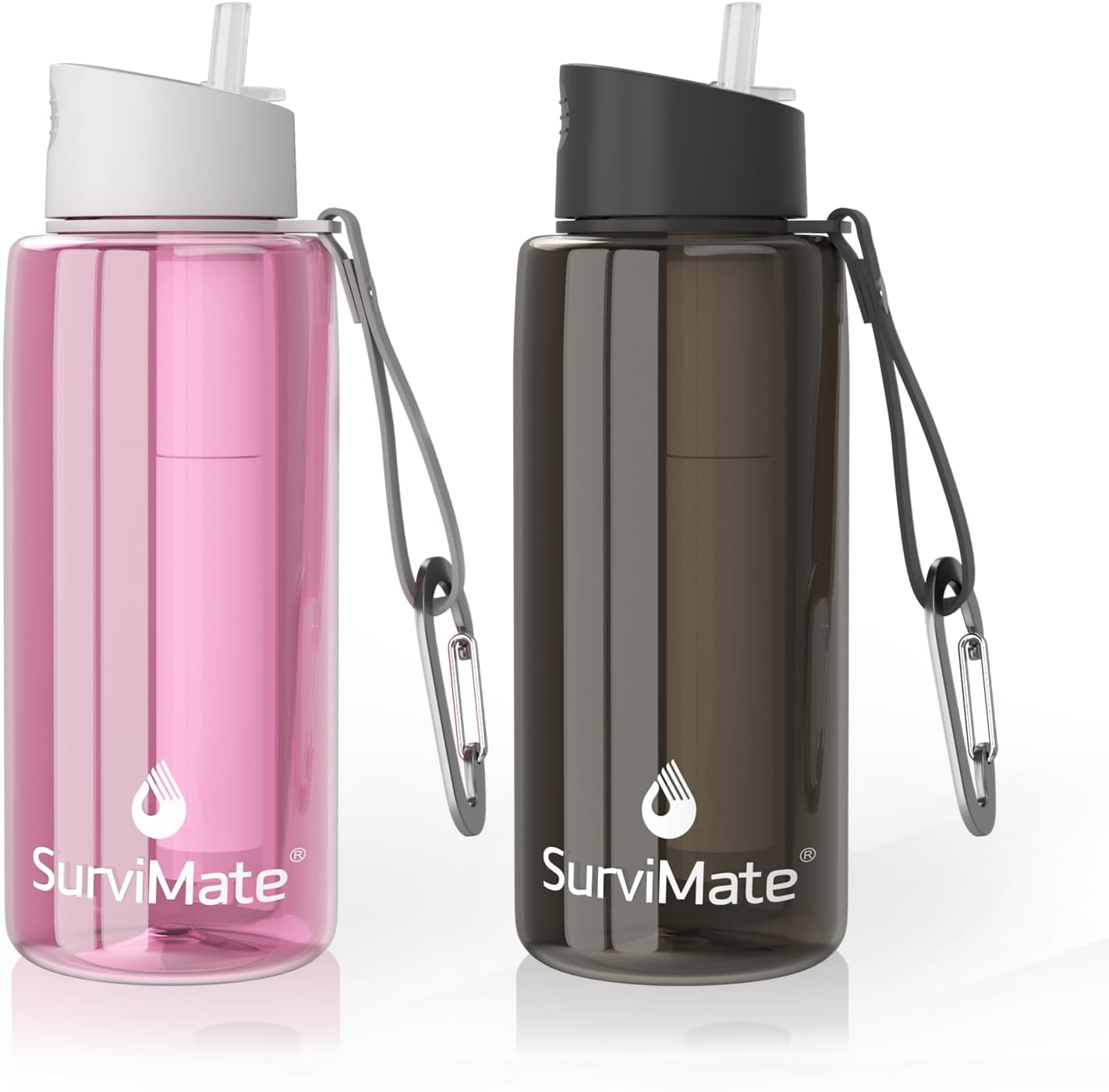 Survimate Filtered Water Bottle, BPA Free Tumblers with 4-Stage Intergrated Filter Straw for Camping, Hiking, Backpacking and Travel