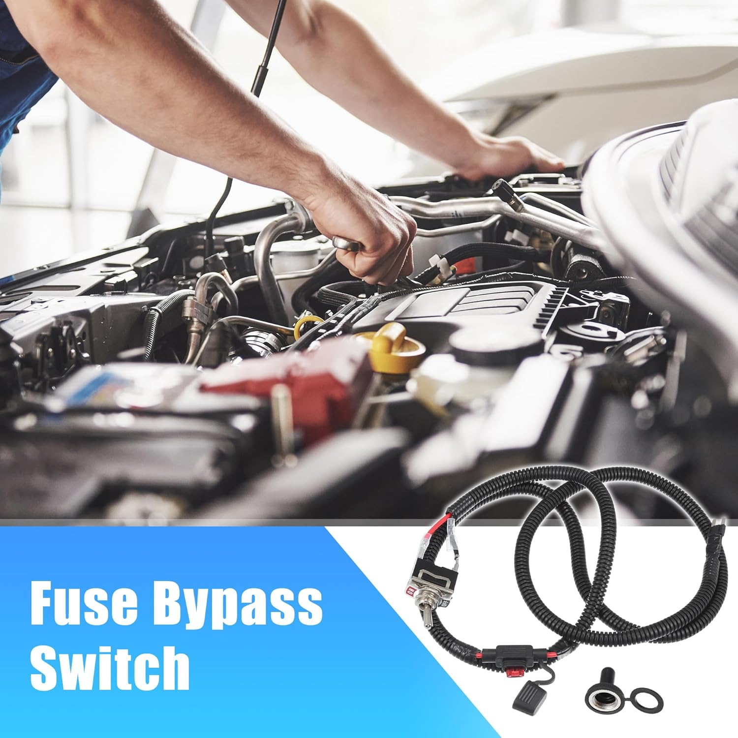 Uxcell 1 Set 133.5Cm 52.56" Universal Automotive Switched Fuse Bypass Kit Fuse Bypass Switch image number 4