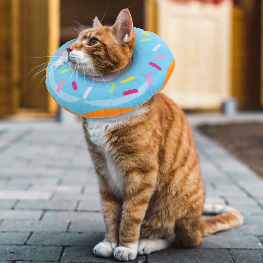 Xinzistar Cat Cone Collar Recovery Collar Pet Kitten Soft Protective Neck Collar after Surgery Adjustable Healing Elizabeth Collar Comfy Cotton Cone (S, Blue Donut) image number 3