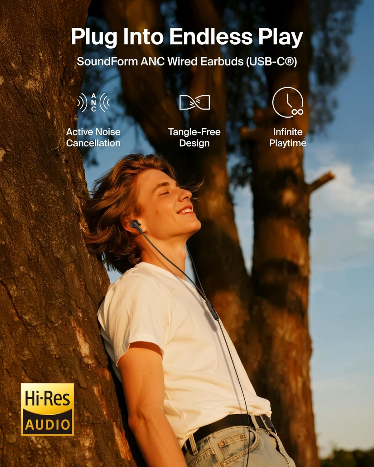 Belkin Soundform Active Noise Cancelling Earbuds Wired with USB C Connector, Ipx5-Rated, In-Ear Earphones W/Microphone for Iphone 17/16/15, Ipad Mini, Galaxy S25, Google Pixel 10, & More - Black - White image number 4