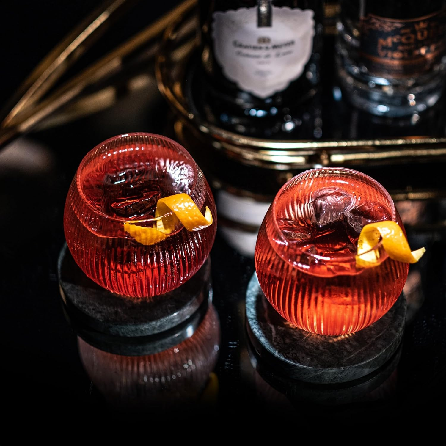 Vintage Art Deco Gin and Tonic Balloon Glasses | Set of 4 | 13.5 Oz Stemless Crystal Copas for Drinking Gin Cocktails | Retro Gift Goblets for Gin Lovers | Bubble Cups for Bar Drinks image number 6