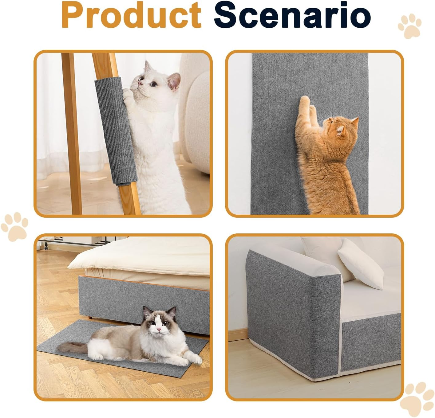 Topbine Pack of 2 Self-Adhesive Cat Scratching Mats, 30 X 100 Cm, Trimmable Cat Scratching Boards, Grey, Self-Adhesive Scratching Mat, Cat Scratching Boards, DIY Trimmable Carpet Mat for Protects image number 6