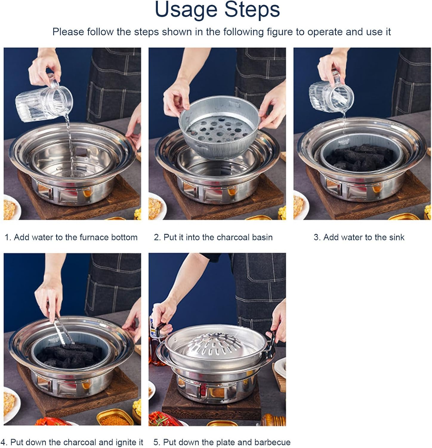 Thai Korean BBQ Grill Pan, 2 in 1 Aluminum Hot Pot Grill Charcoal Pan, Non Stick Thai Lao Korean BBQ Grill Topper, Barbecue Grill Plate for Shabu Vegetable Egg Pork (30Cm/11.81In Original Color) - 35Cm/13.78In Black image number 6