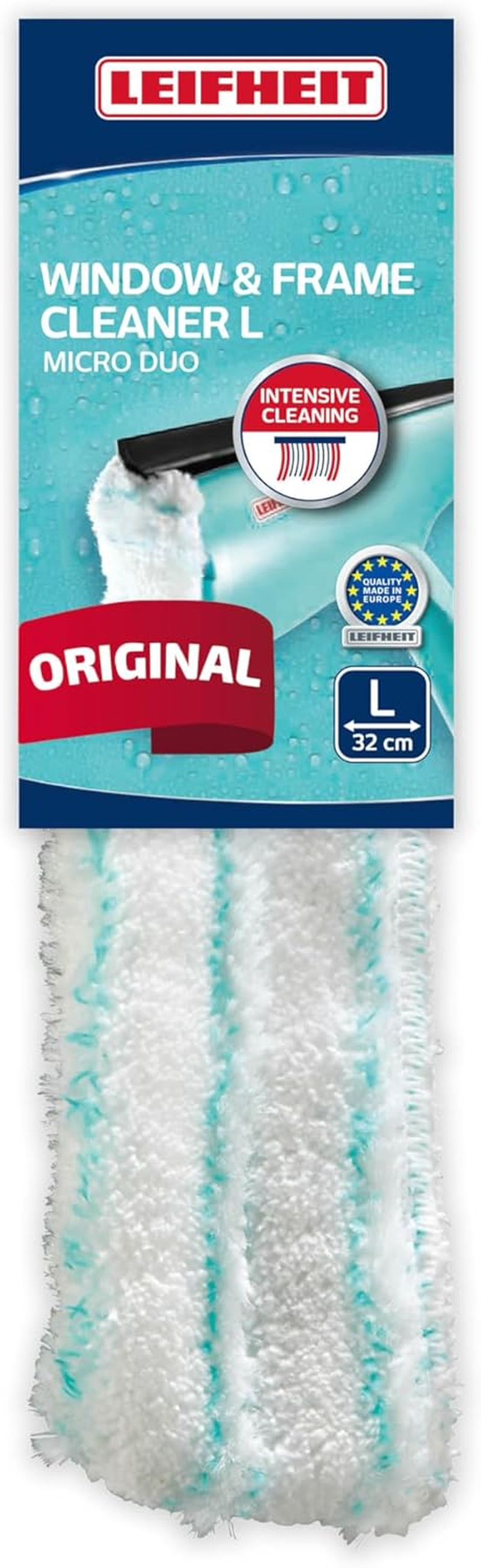 Leifheit Replacement Pad W&F Cleaner L Micro Duo &ndash; 33Cm All-Round Microfibre Cover with Special Bristles and Velcro Fastening for Window Cleaning, Frames and Corners, Washable at 40&deg;C image number 1