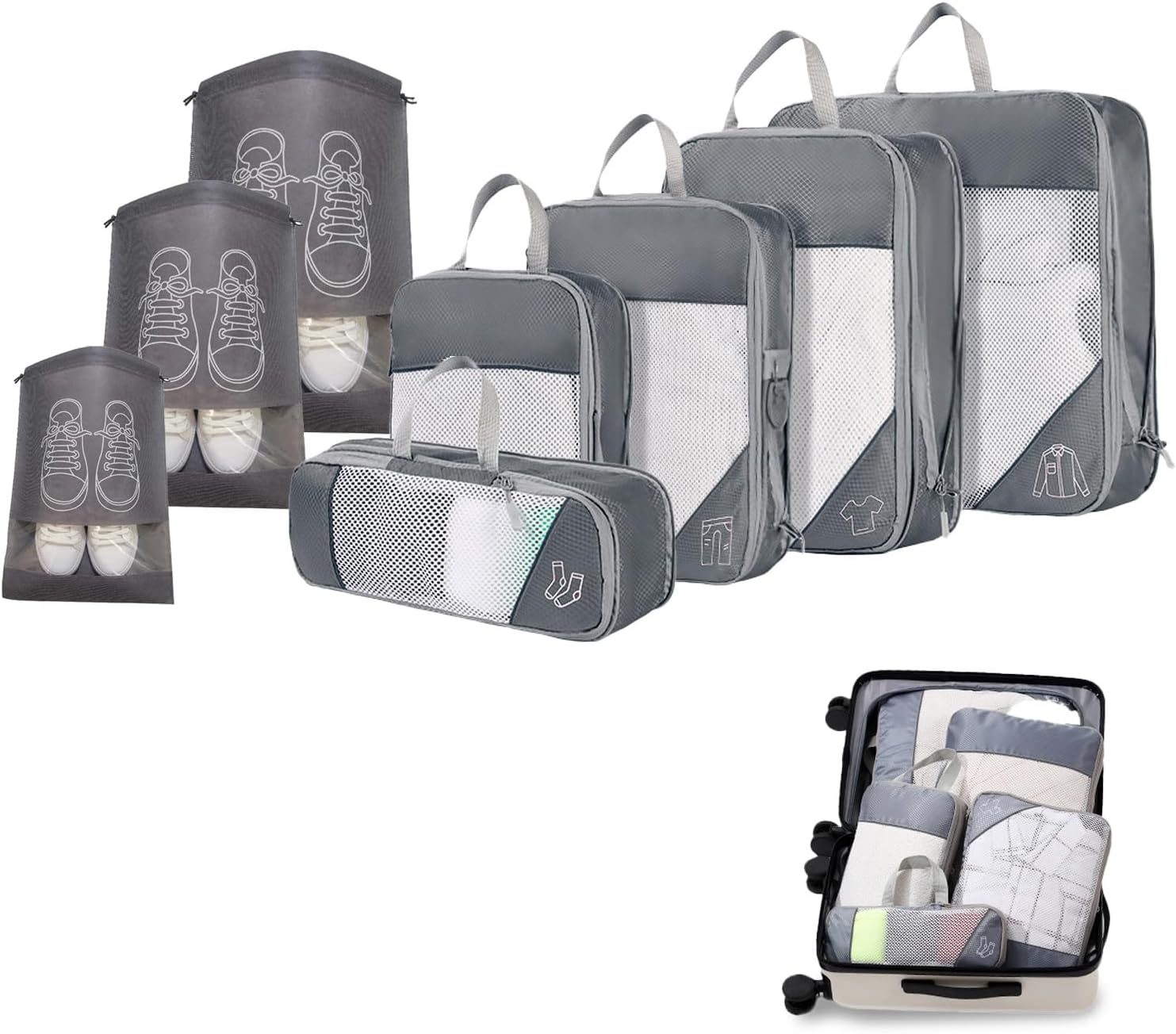 Auzly 8-Piece Compression Packing Cubes Set | Ultralight Expandable Travel Organizers for Suitcases | Waterproof Luggage Organizers with Multiple Sizes | Durable Travel Essentials for Carry-On image number 5