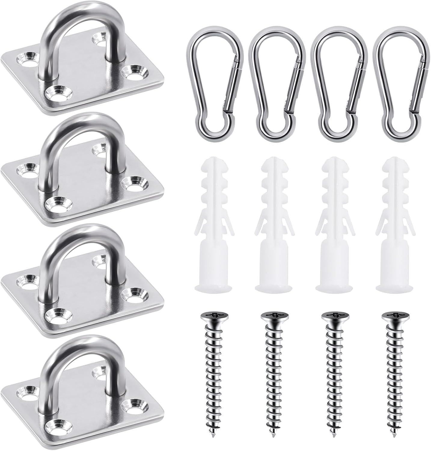 Mardatt 8Pcs M6 Premium Square Pad Eye Hooks, 304 Stainless Steel Pad Eye Plate U Hooks Snap Hook, Marine Hardware Staple Hook Loop Swivel Hooks Wall-Mounted with Screws for Outdoor Indoor Activity image number 3