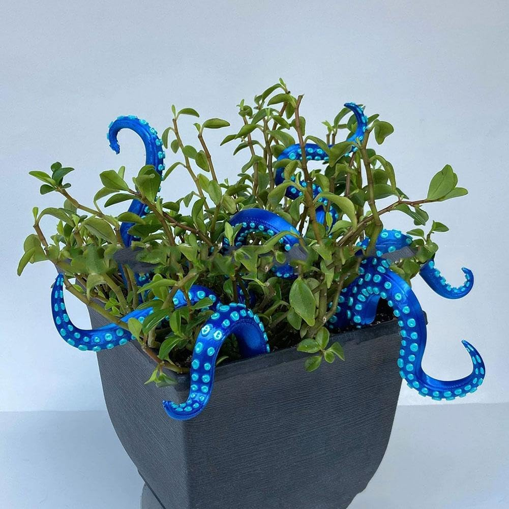 Qaoldh 7Pcs Octopus Tentacle Stakes,Glow in the Dark Octopus Plant Stakes,Resin Luminescent Decorative Garden Stakes for Plant Decor,Funny Halloween Plant Ornaments