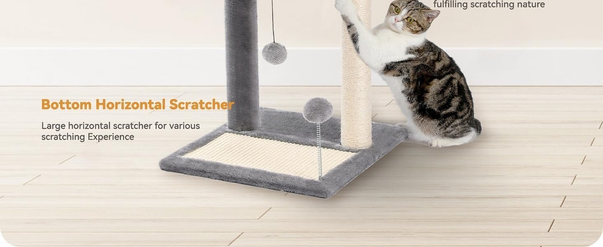 Cat Tree Scratching Post with Soft Perch Nest Sisal-Covered Scratch Posts and Pads， and Cat Toy with Two Plush Balls Is Perfect for Playing with Kittens and Cats image number 4