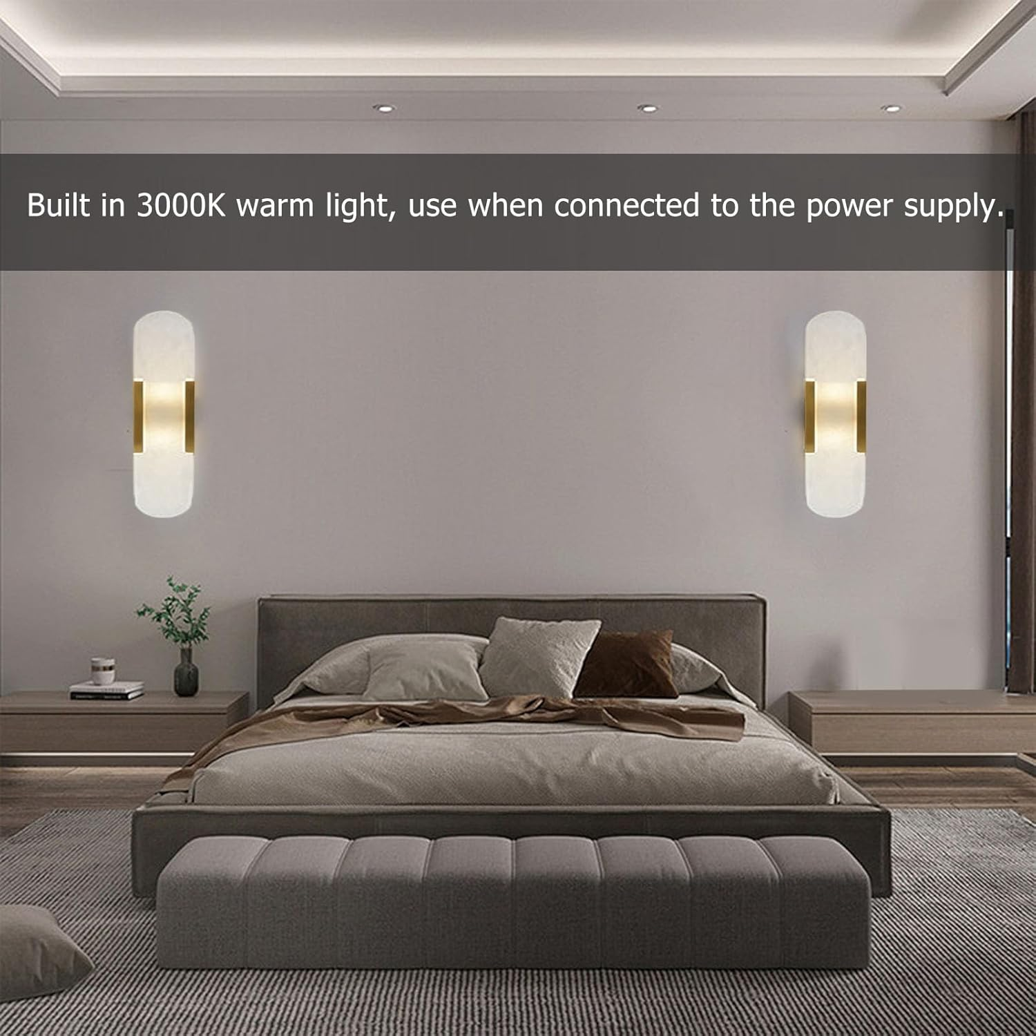 SENECESLI Marble Wall Sconces, Modern Wall Lamp with 3000K Warm Light Bulb, Wall Mount Lamp for Bedroom Living Room Hallway image number 3