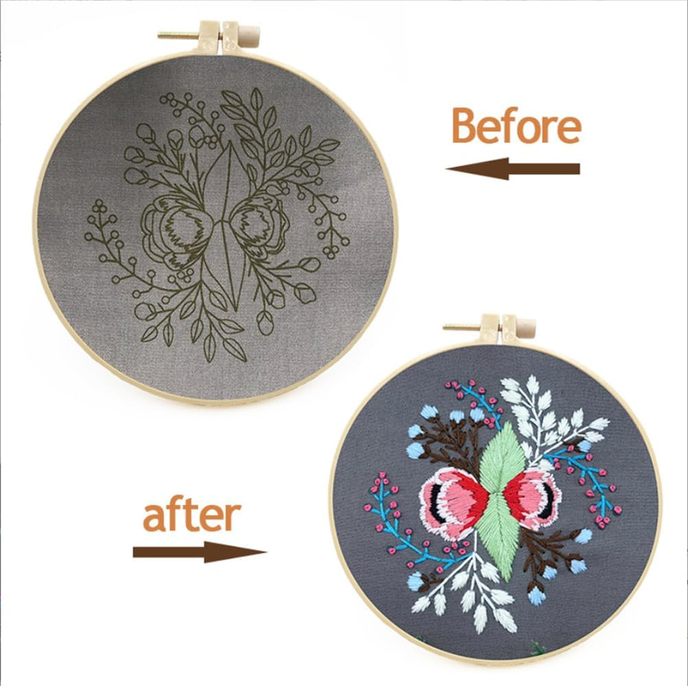 Meecaa Black White Cat Greenery Pet Embroidery Kit Starter Set, Hand Embroidery Set,Pattern Printed Cross Stitch Set for Beginner Adults, with Embroidery Hoop and Instructions (Black White Cat) - Dragonfly image number 3