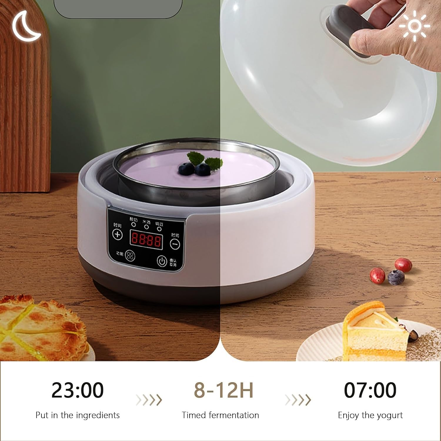 Automatic Yogurt Maker, Temperature & Time Conrtol 36H Electric Yogurt Maker Machine, Home Yogurt Jars with Tainless Steel Inner Container, 3-In-1 Greek Yugurt Maker (Yogurt Machine with 5 Cups) image number 4