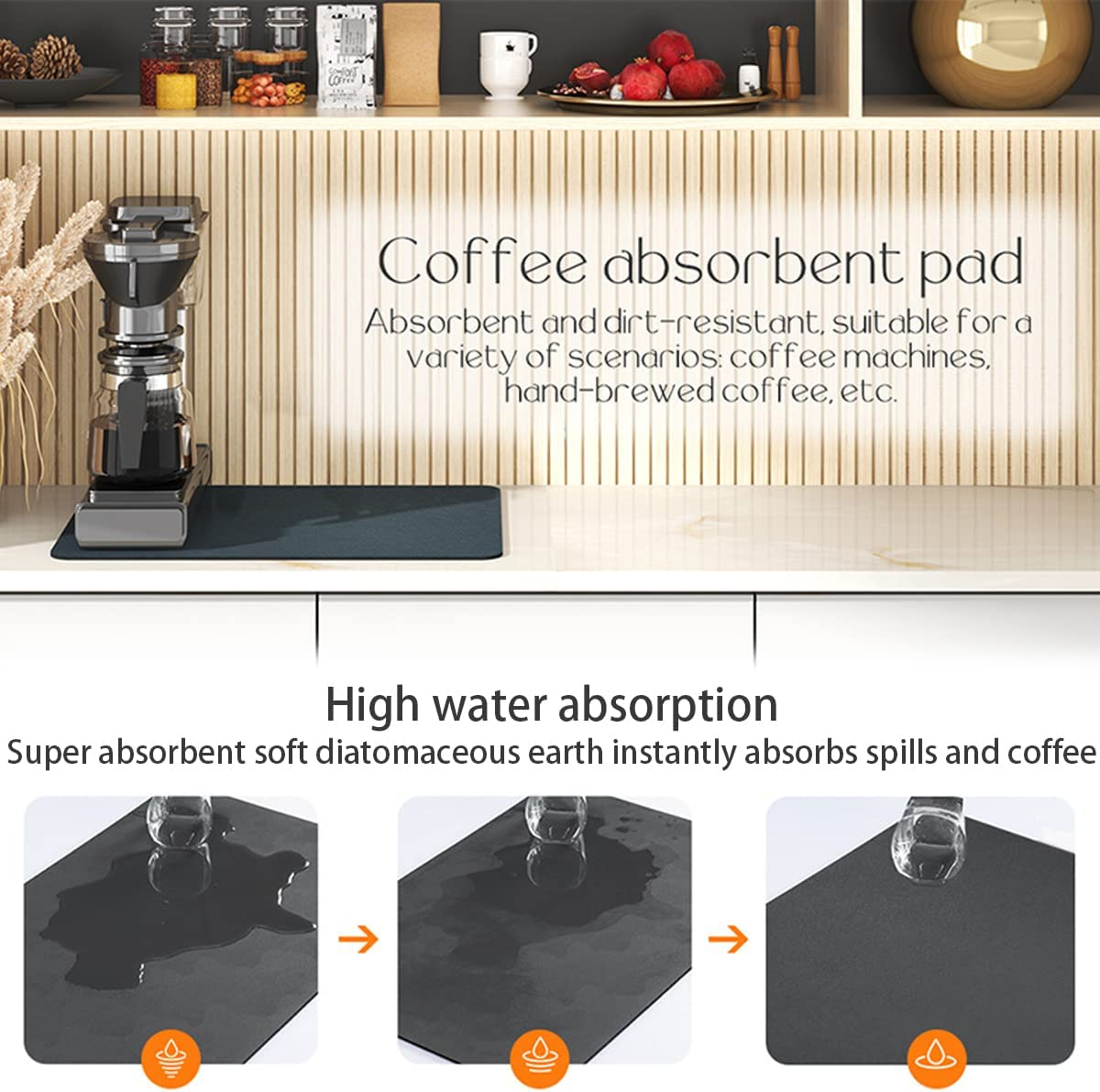 Coffee Mat Hide Stain Rubber Backed Absorbent Coffee Maker Mat for Countertops Coffee Bar Mat Decor Bar Spill Mat Rubber Dish Drying Mat Coffee Bar Accessories for Kitchen Counter(50X60Cm) image number 3