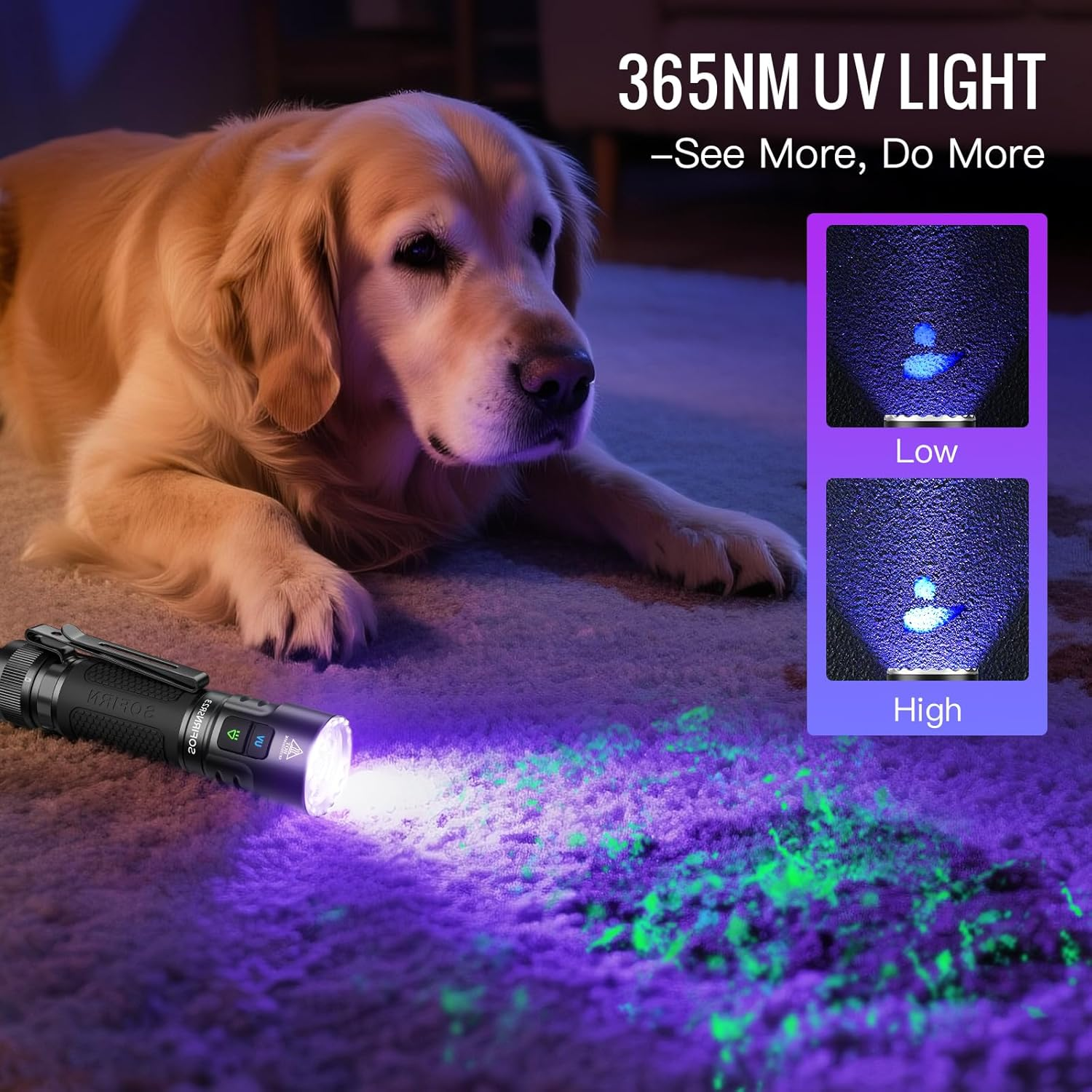 Sofirn SR23 Torch USB C Rechargeable, 3300 Lumens Bright LED Flashlight with UV Light, High Lumens Portable Handheld Dual Sources Pocket Light for Outdoor, Checking, Working, Emergency image number 2