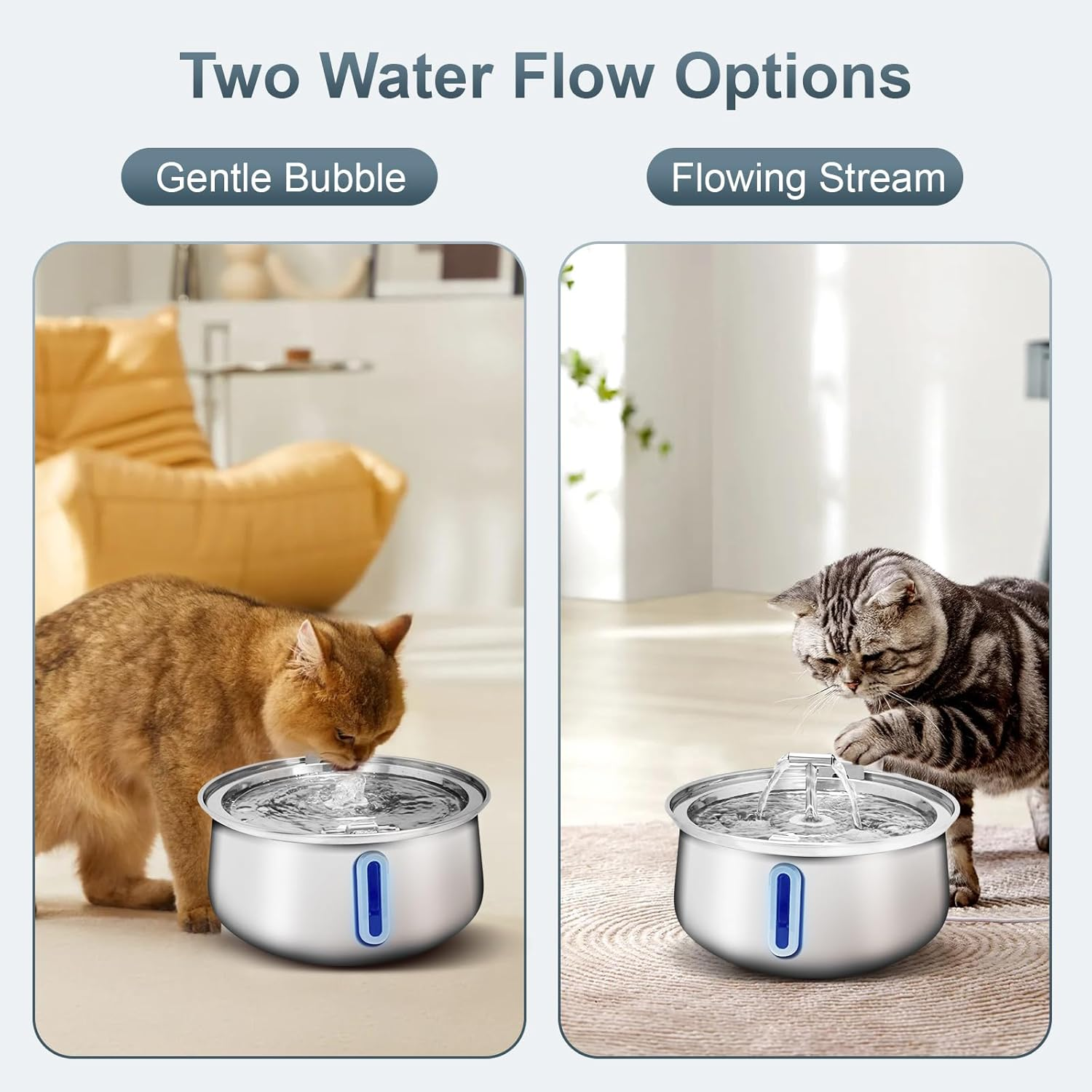 Vekonn Cat Water Fountain Stainless Steel, 1.05Gal/135Oz Pet Water Fountain with Water Level Indicator and 2-Way Spout, Cat Fountain with Quiet Pump and 3 Filters Ideal for Cats and Dogs image number 4