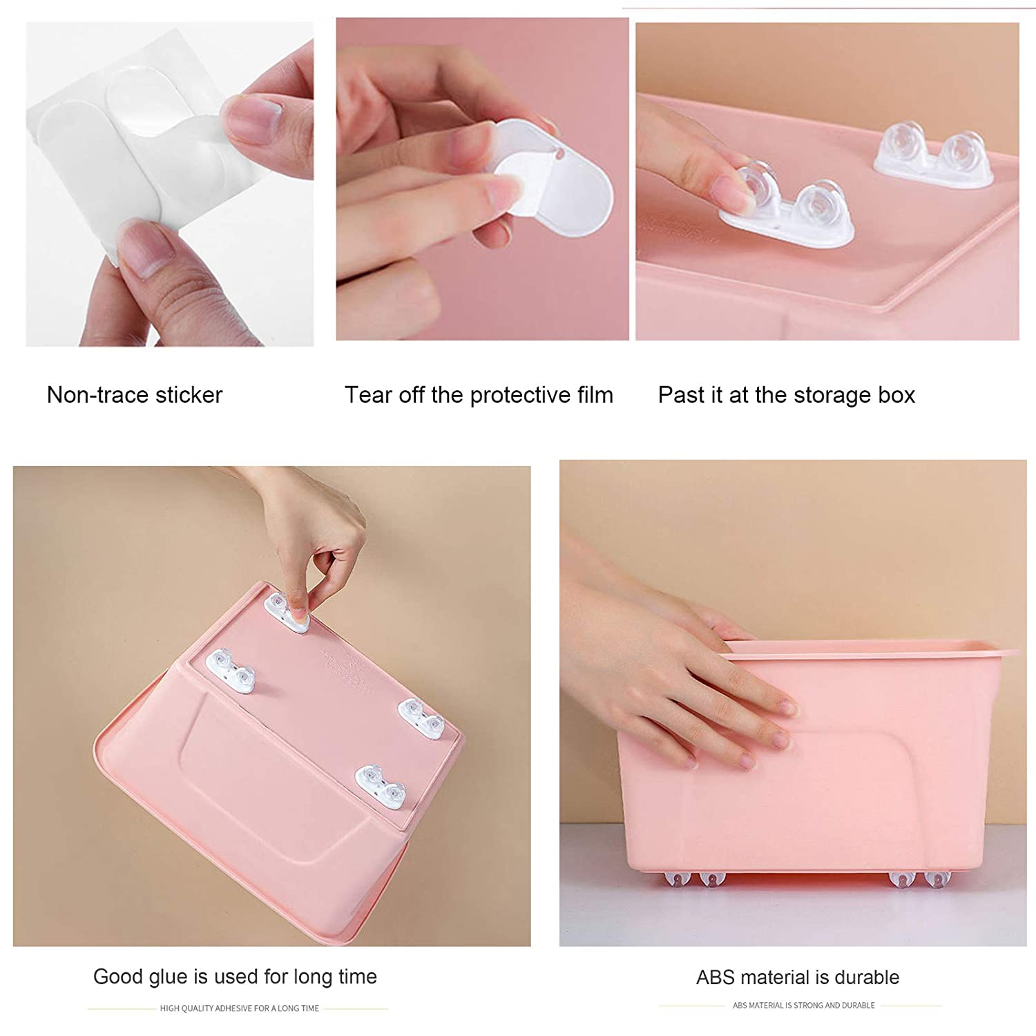 Adhesive Caster Wheels, Non Swivel Castors, Furniture Storage Box Pulley, Plastic Wheels for Trash Can, Baby Toys Car, Cloth Bin, Container, Cabinet, Drawer, Moving Carton (Pack of 8) image number 3