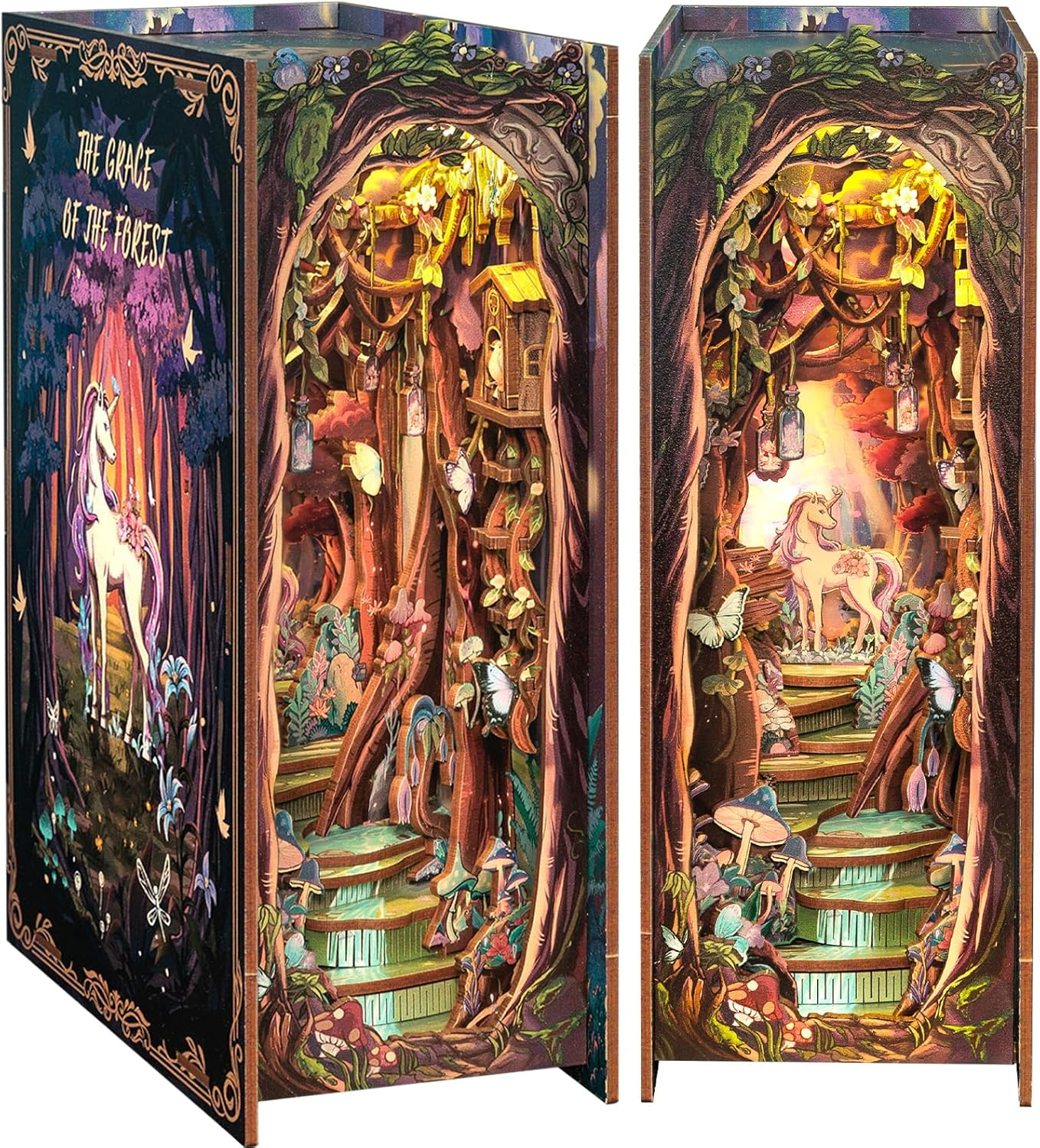 CUTEBEE Book Nook Kit - DIY Miniature House Dollhouse Kit for Adults and Teens, 3D Wooden Puzzle Booknook Build Bookshelf Decor, Gifts for Family and Friends (The Grace of the Forest) image number 1