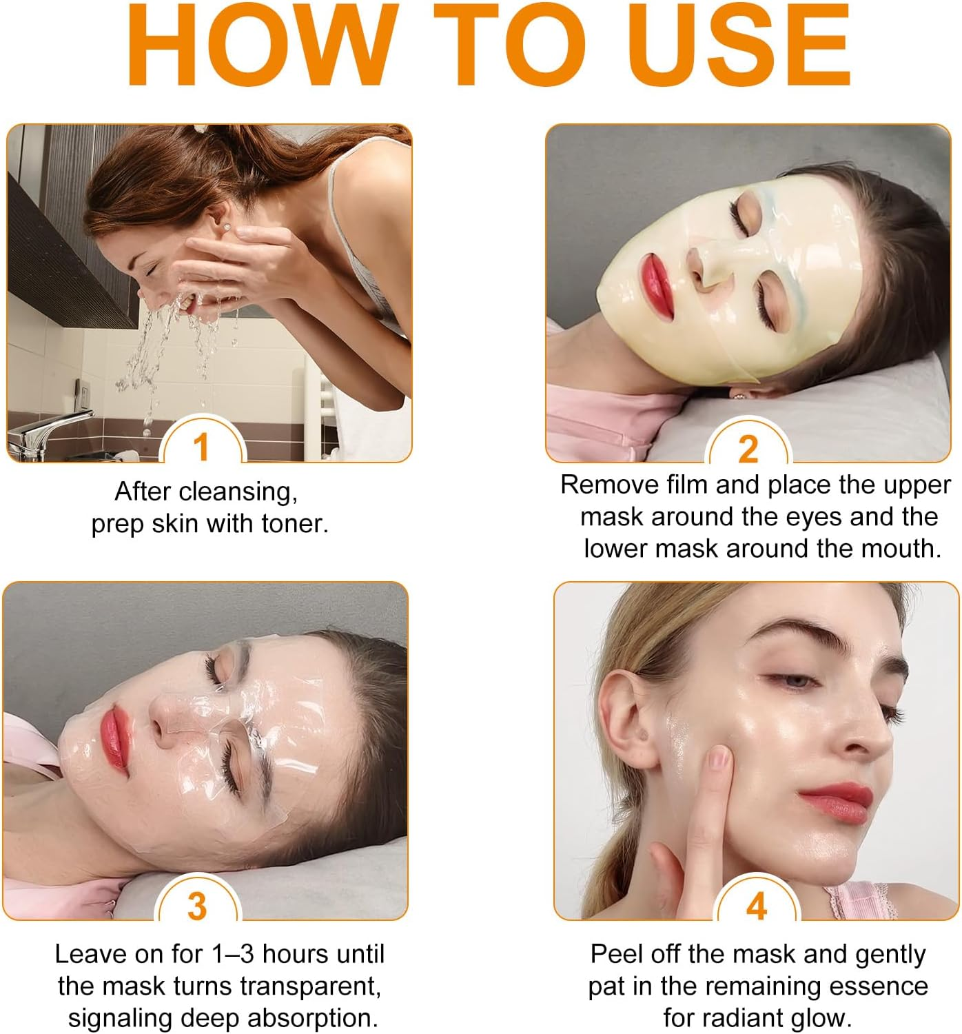 4PCS Kojic Acid & Turmeric Collagen Mask, Hydrating, Firming and Moisturizing, Pore Minimizing, Overnight Face Mask for Glass Glow Skin-Elasticity Improvement, Even Skin Tone image number 3