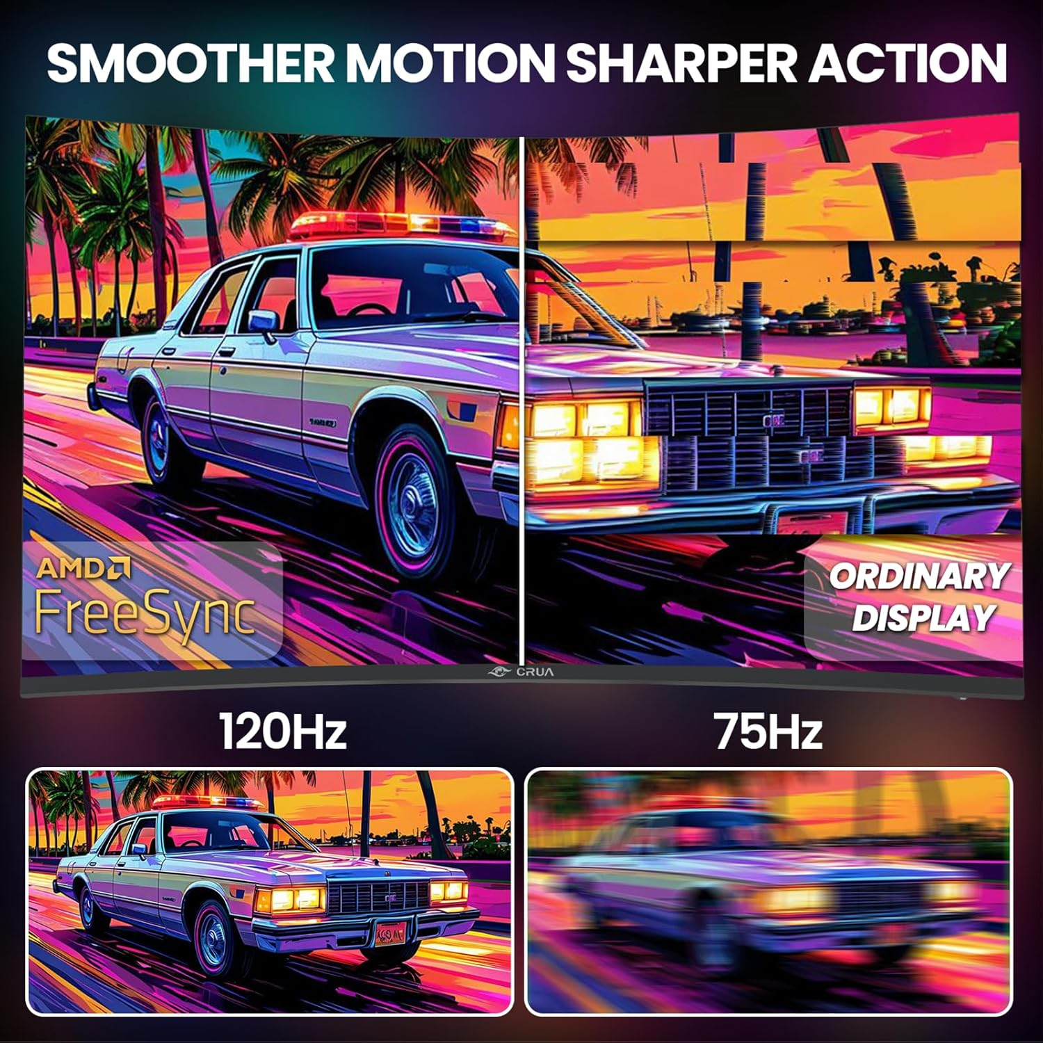 CRUA 34" Curved Gaming Monitor, WQHD(3440&times;1440), DCI-P3 98%, 1900R IPS Panel, 120Hz, 1Ms, HDR, Ambient Light, Gaming LED Light, Desk-Mounted(Hdmi 2.0/DP 1.4)- Black image number 1