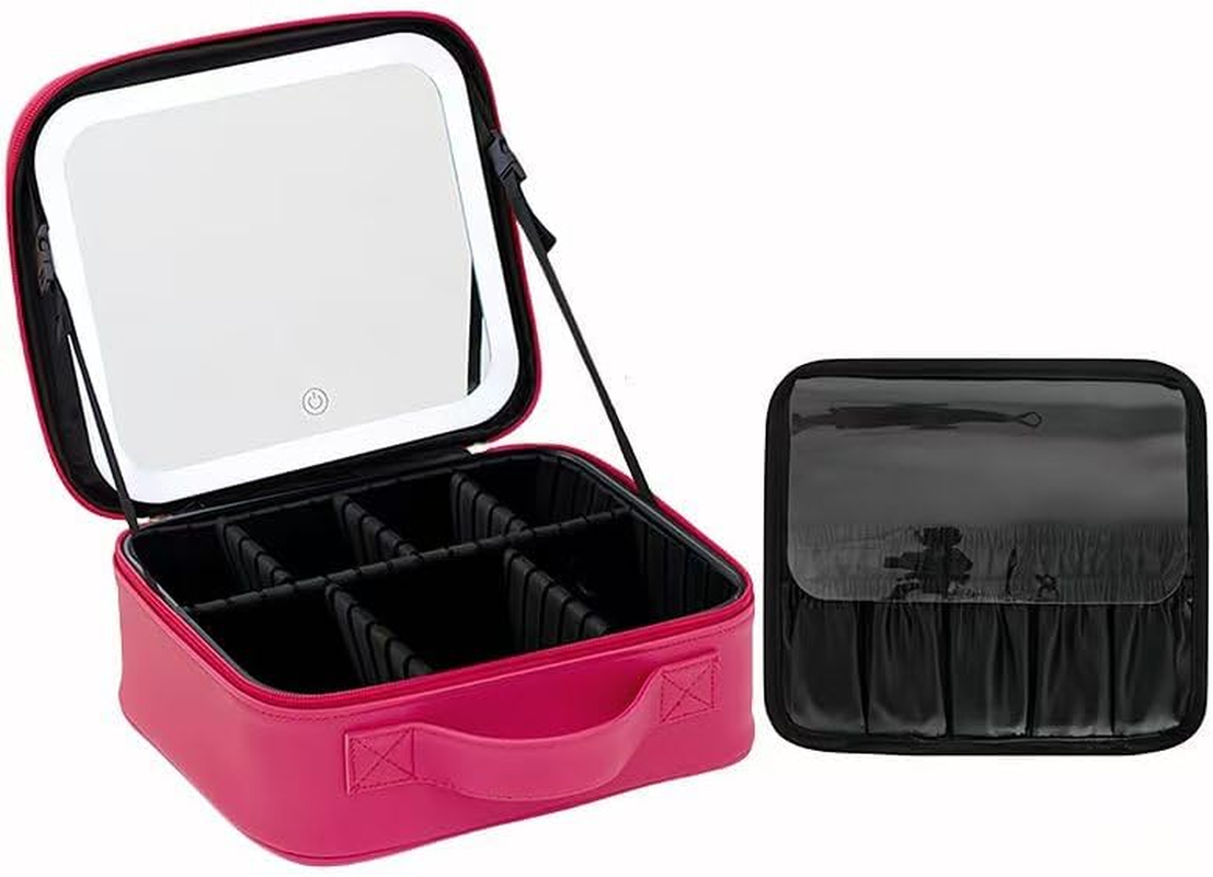 Travel Cosmetic Case with LED with Mirror 3 Color Adjustable, Waterproof Cosmetic Case Dresser Rechargeable, Travel Cosmetic Bag for Business Trip，Cosmetics Organizer. (Rose). image number 5