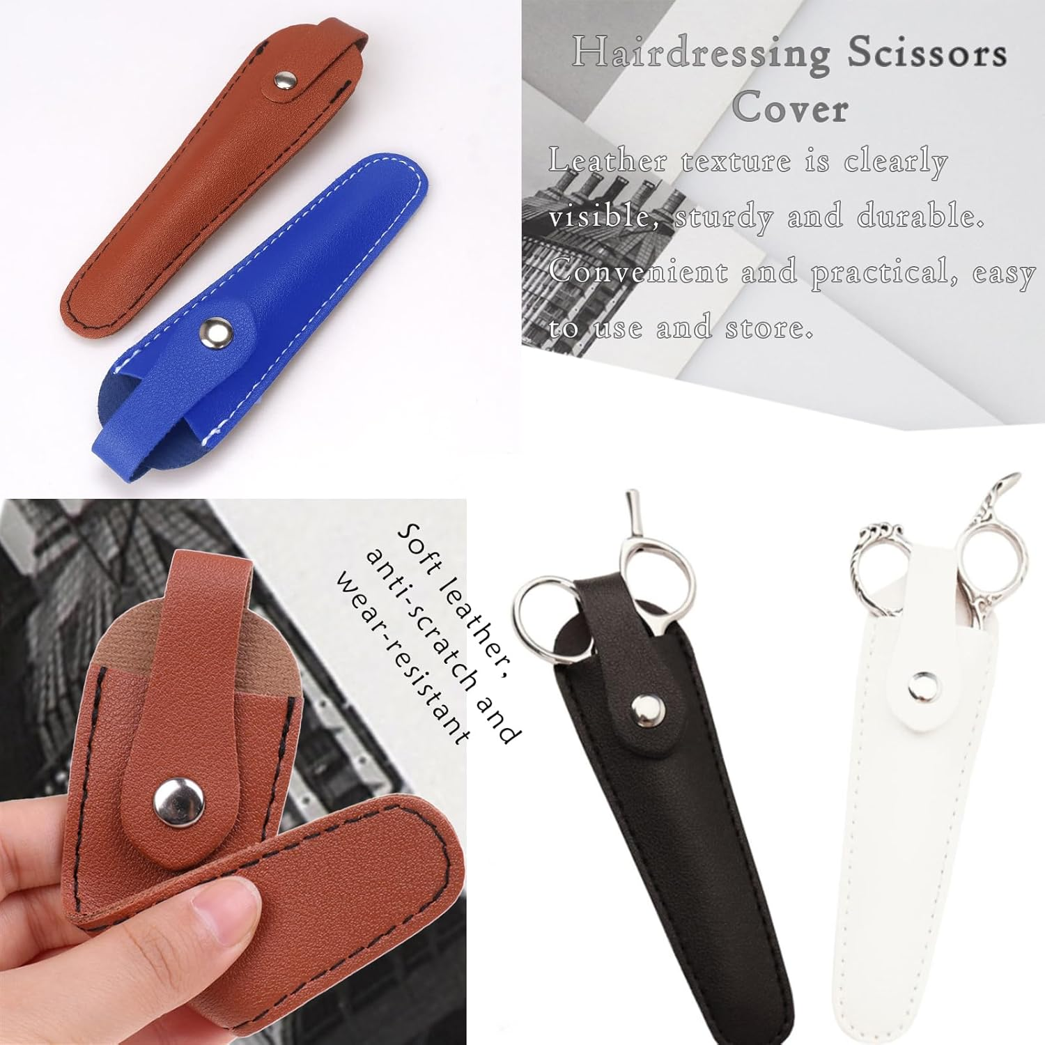 Pack of 4 Scissors Sheath, Salon Hair Scissor Bag, Professional PU Leather Scissors Bag, Portable Scissors Bag, Four Colours, for Storing Single Scissors, Hairdressing Scissors Professional image number 4
