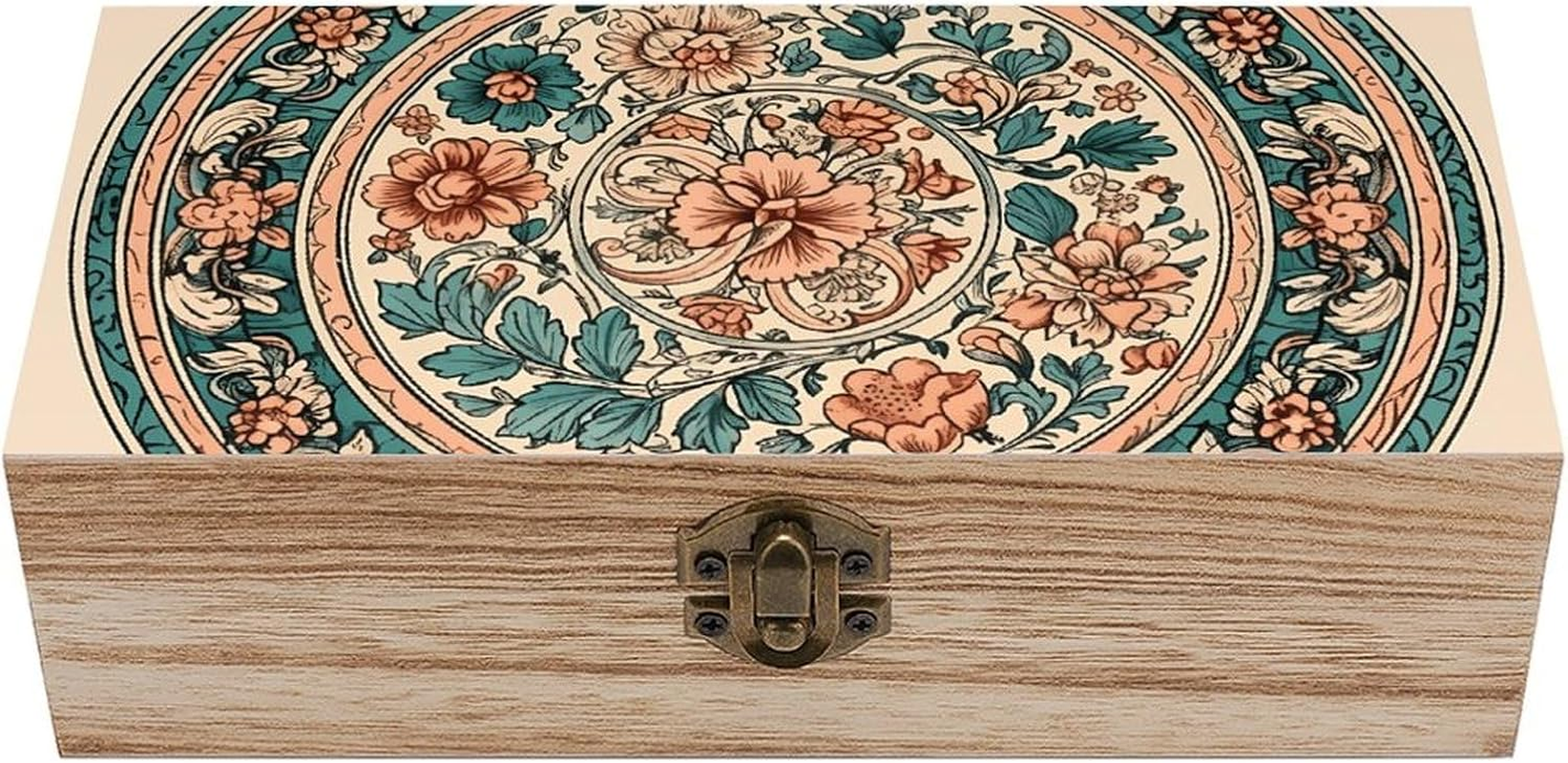 Circular Pattern Wooden Box Wood Wedding Keepsake Boxes with Lids Small Decorative Boxes Lightweight Wooden Memory Storage Box for Crafts Keepsakes Jewelry Photo Letter Storage