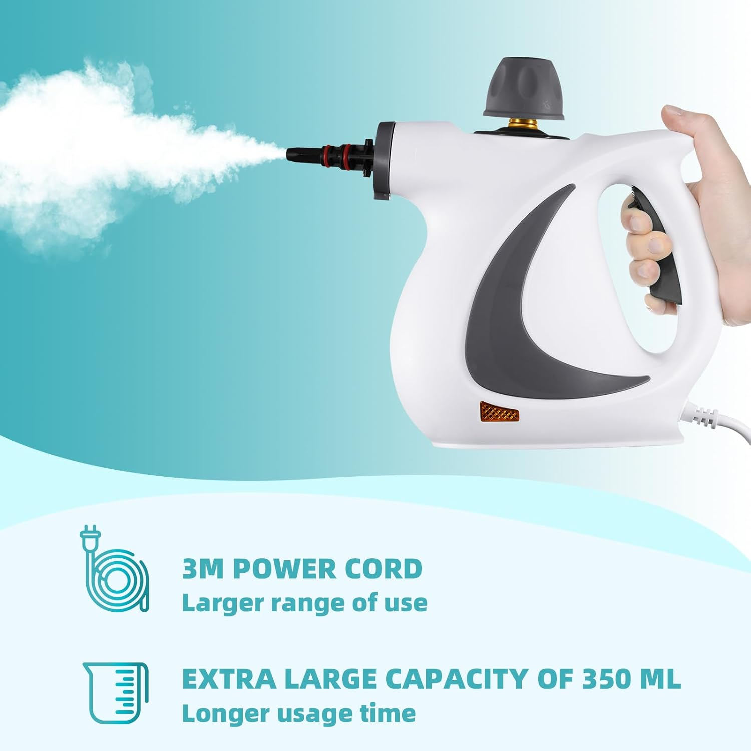 Airelax Steam Cleaner Handheld Multi-Purpose Handheld Steamer Portable Hand Held Steam Cleaner with Safety Lock for Stain Removal, Home&Car Clean with 10 Accessories Includes Nozzles, Brushes, Funnel image number 3