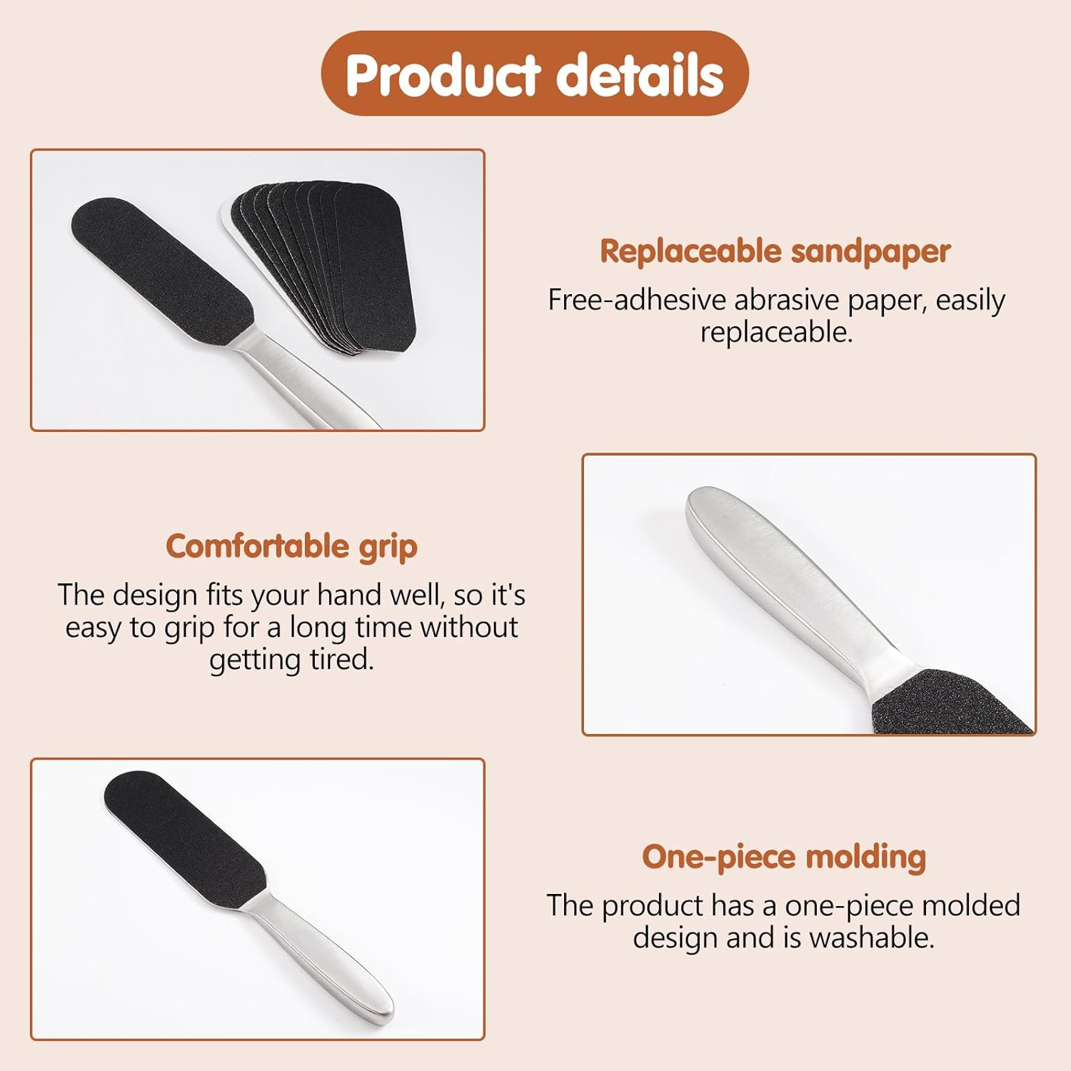 Hongien Pedicure Foot File and Hard Skin Callus Remover 1 X Stainless Steel Handle 10 X Foot File Coarse Fine Grain Foot Files for Hard Skin for Home Pedicure image number 1