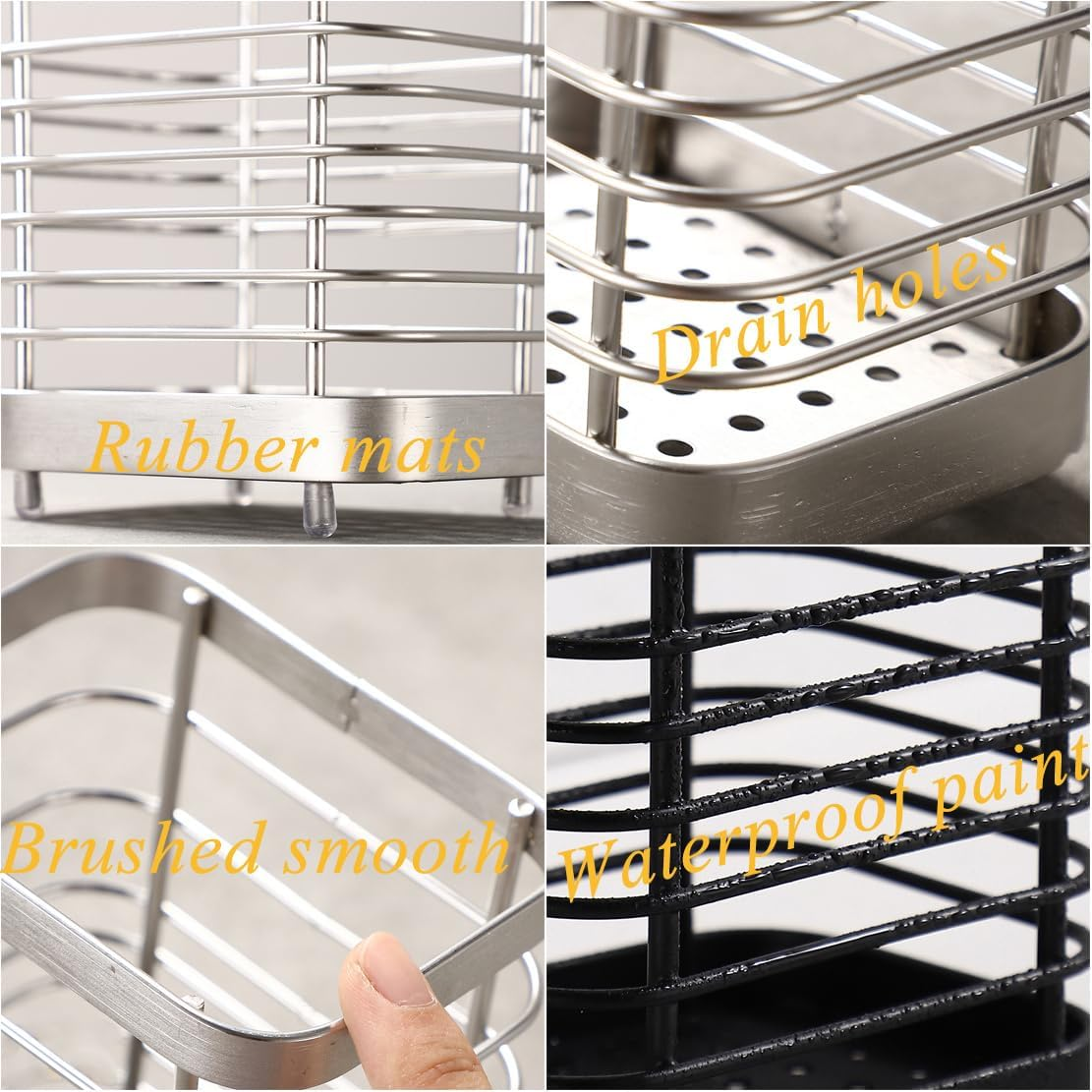 Utensil Holder Kitchen Countertop Organizer, Cutlery Drainer Sink Caddy Dish Drying Rack, Cabinet Silverware Storage Organiser, Stainless Steel, Silver(4 In) image number 1