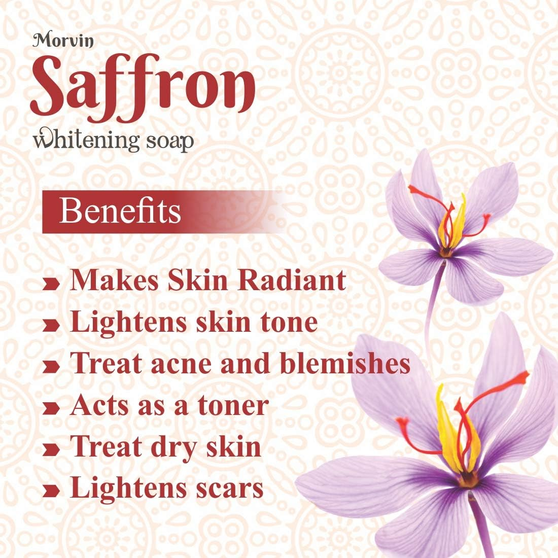 Morvin Saffron Whitening Soap with Saffron Scent, Special Exfoliating Feature Bathing Bar for Glowing Skin - Chemical Free, for All Skin Types (150Gms,Pack of 2)