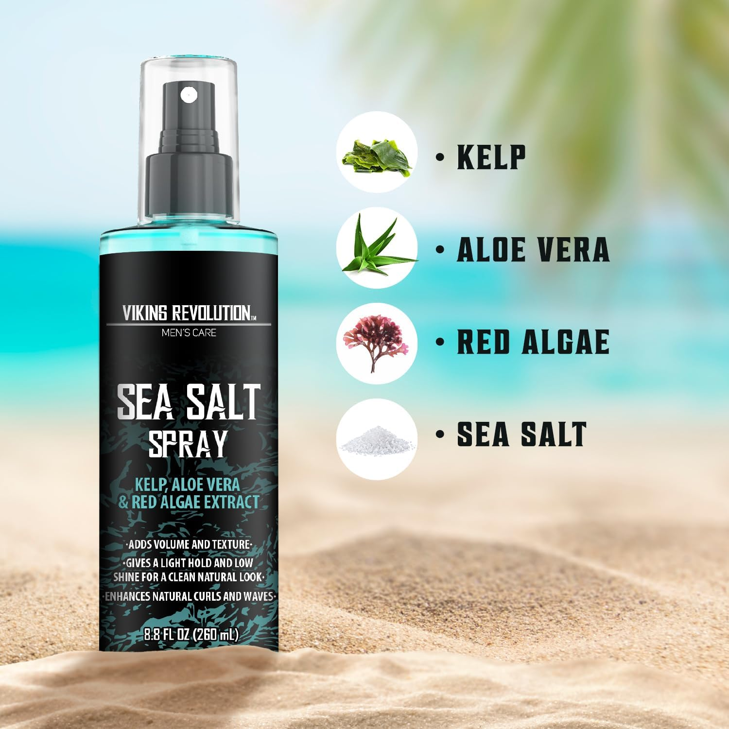 Viking Revolution - Sea Salt Spray Hair Men - 240Ml - Hair Texturizing Spray with Kelp, Aloe Vera & Red Algae Extract - Surf Spray to Add Volume & Texture - Beach Hair Spray - Gifts for Men