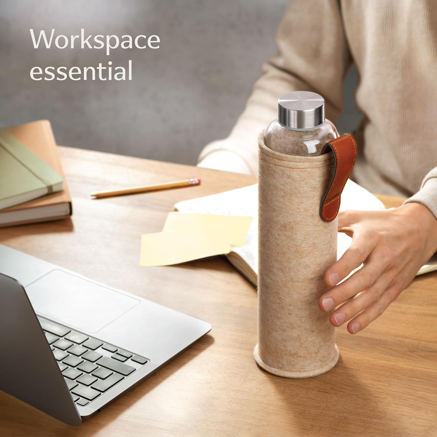 Cosumy Glass Water Bottle with Felt Bag, 750 Ml, Dishwasher Safe, Leak-Proof, Bpa-Free, Suitable for Carbonated Drinks, Beige - Beige image number 2