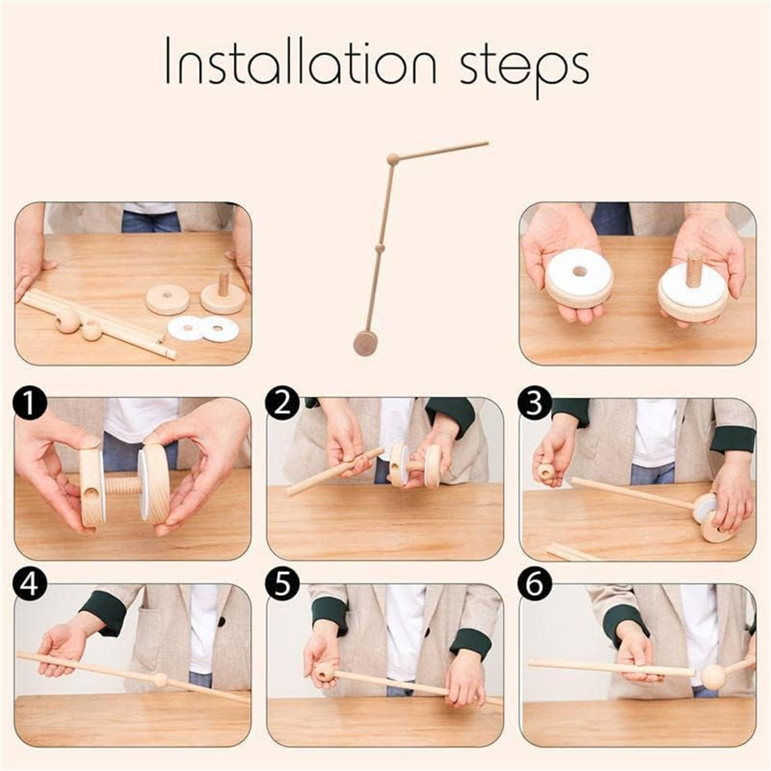 Baby Crib Mobile Arm, Durable Crib Mobile Wooden Arm, DIY Baby Mobile Holder for Crib, Premium Beech Wood Material, Sturdy, Durable and Odorless image number 2