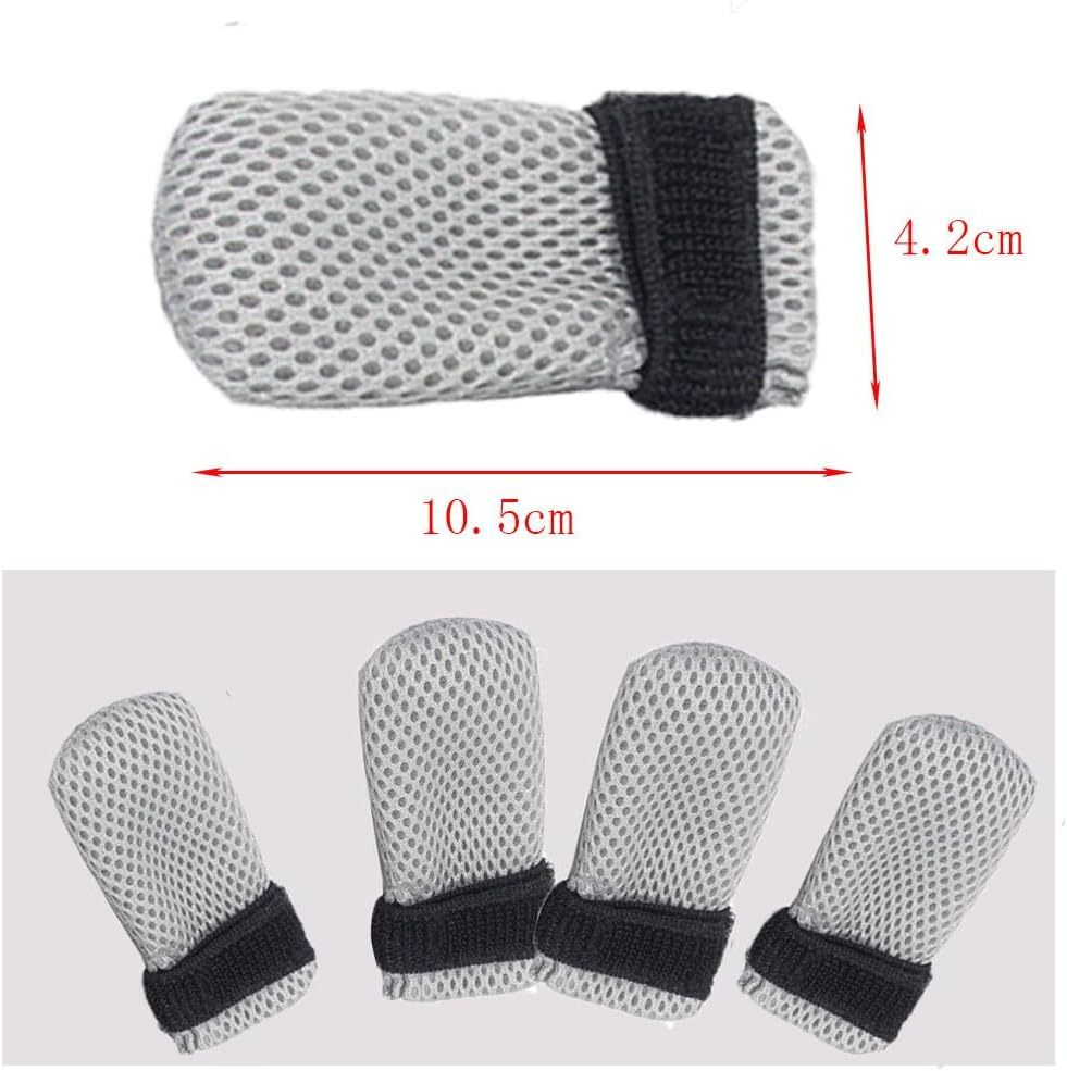 Changyeah Pack of 4 Paw Protectors for Dogs and Cats, Scratch-Resistant, Adjustable Mesh Gloves (Grey)