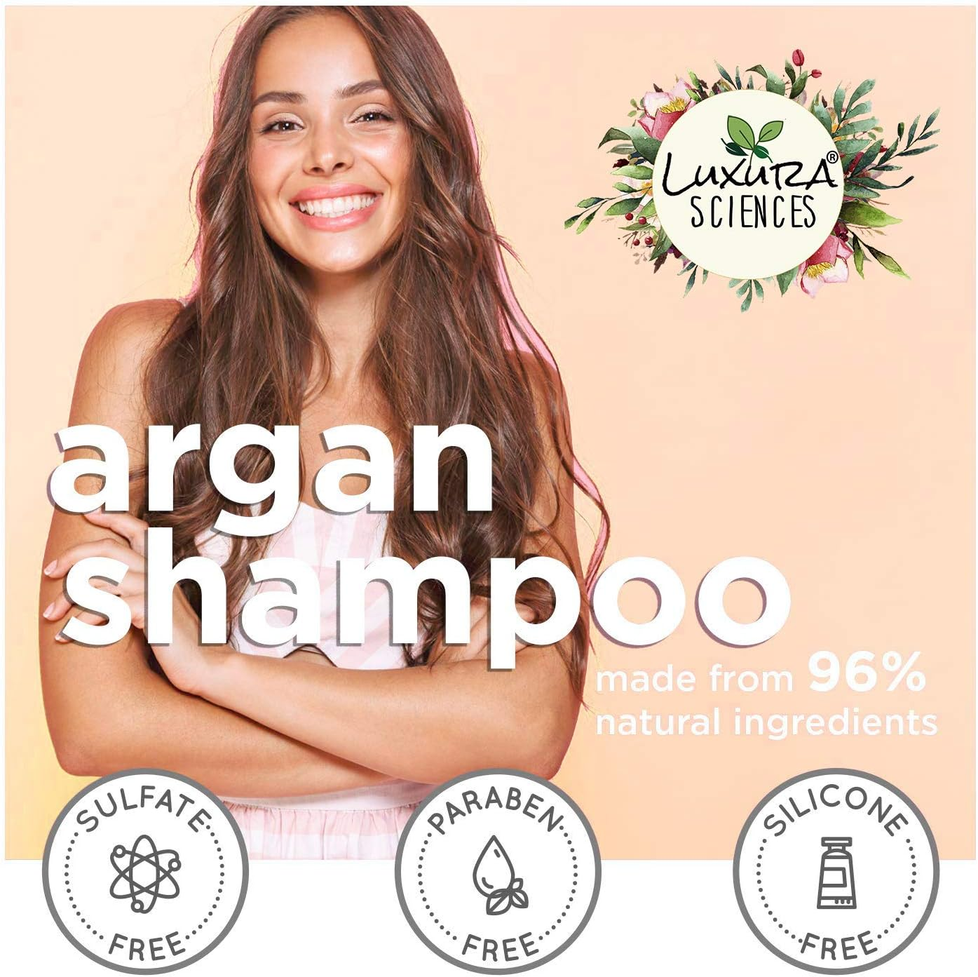 Luxura Sciences Moroccan Argan Oil Shampoo 300 ML,SLS Sulfate Free Organic - Best for Damaged, Dry, Curly or Frizzy Hair - Thickening for Fine/Thin Hair, Safe for Color and Keratin Treated Hair