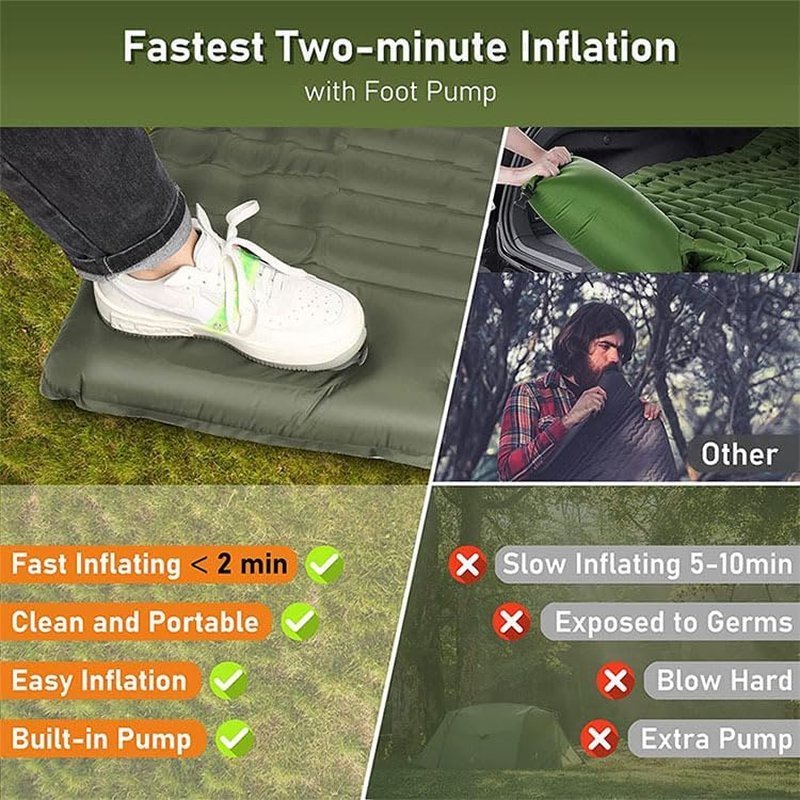 Sleeping Pad for Camping, 6" Extra-Thick Reinforced Camping Sleeping Pad with Pillows & Built-In Foot Pump, Ultralight Self Inflating Air Mattress Mat for Tent Hiking Essentials Gear