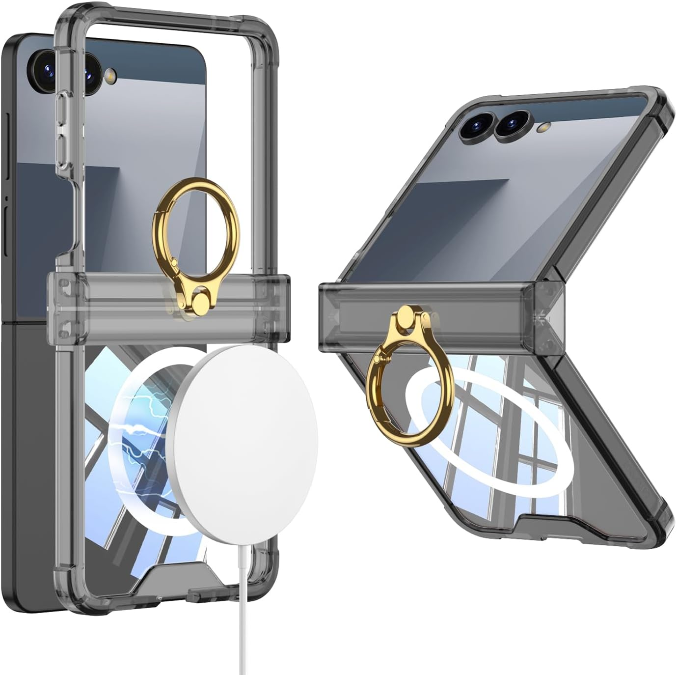 RUNGOS Magnetic Clear for Samsung Z Flip 7 Case Magsafe with Ring Stand [Hinge Protection] [360&deg; Rotatable Ring Holder] [Mil-Grade 4-Corner Airbag Reinforcement] Cover for Samsung Galaxy Z Flip 7 Case image number 4