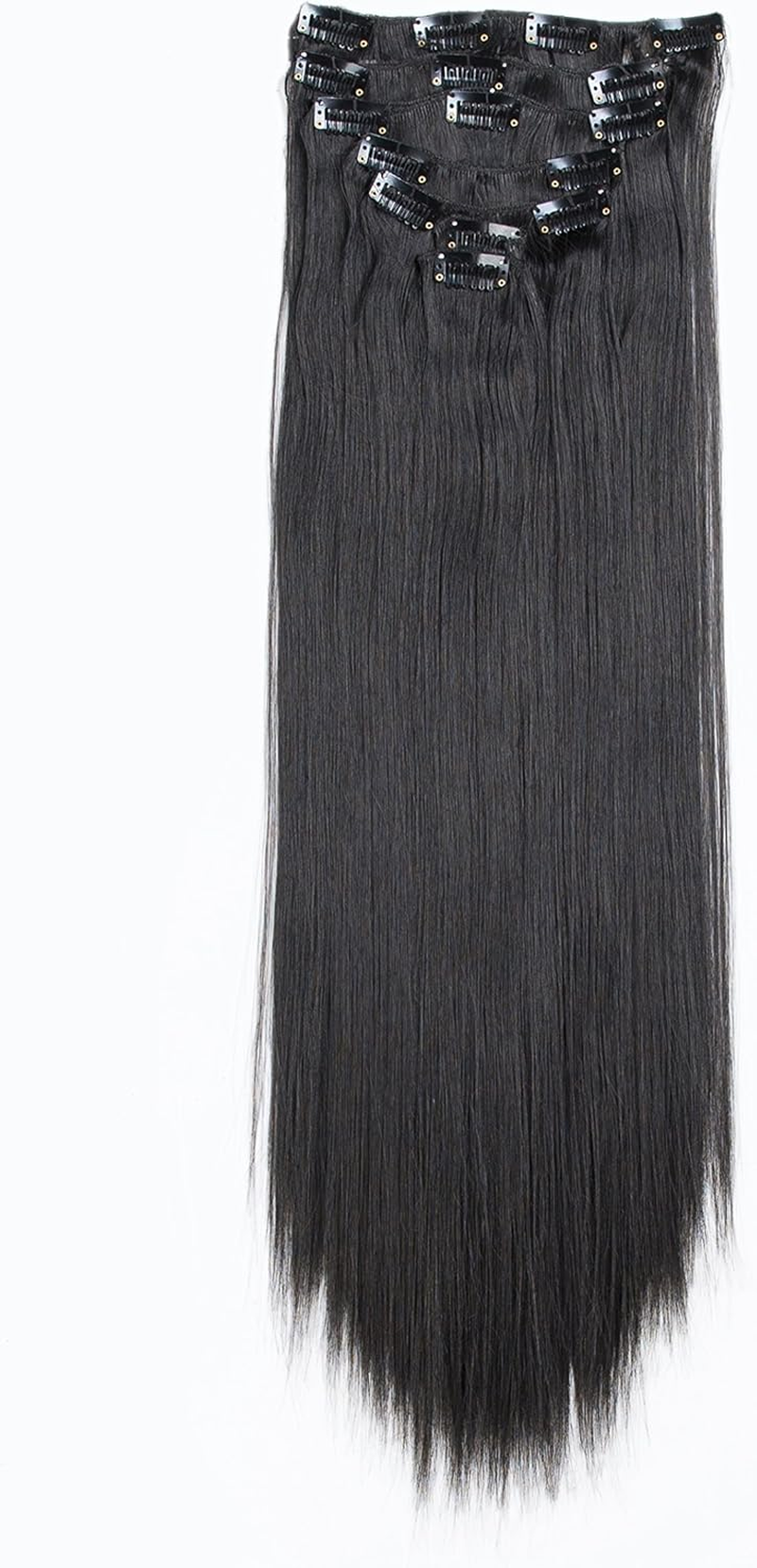 (1B-Off Black) - SWACC Women 60Cm Straight Full Head 7 Separate Pieces Heat Resistance Synthetic Hair Clip in Hair Extensions (1B-Off Black)