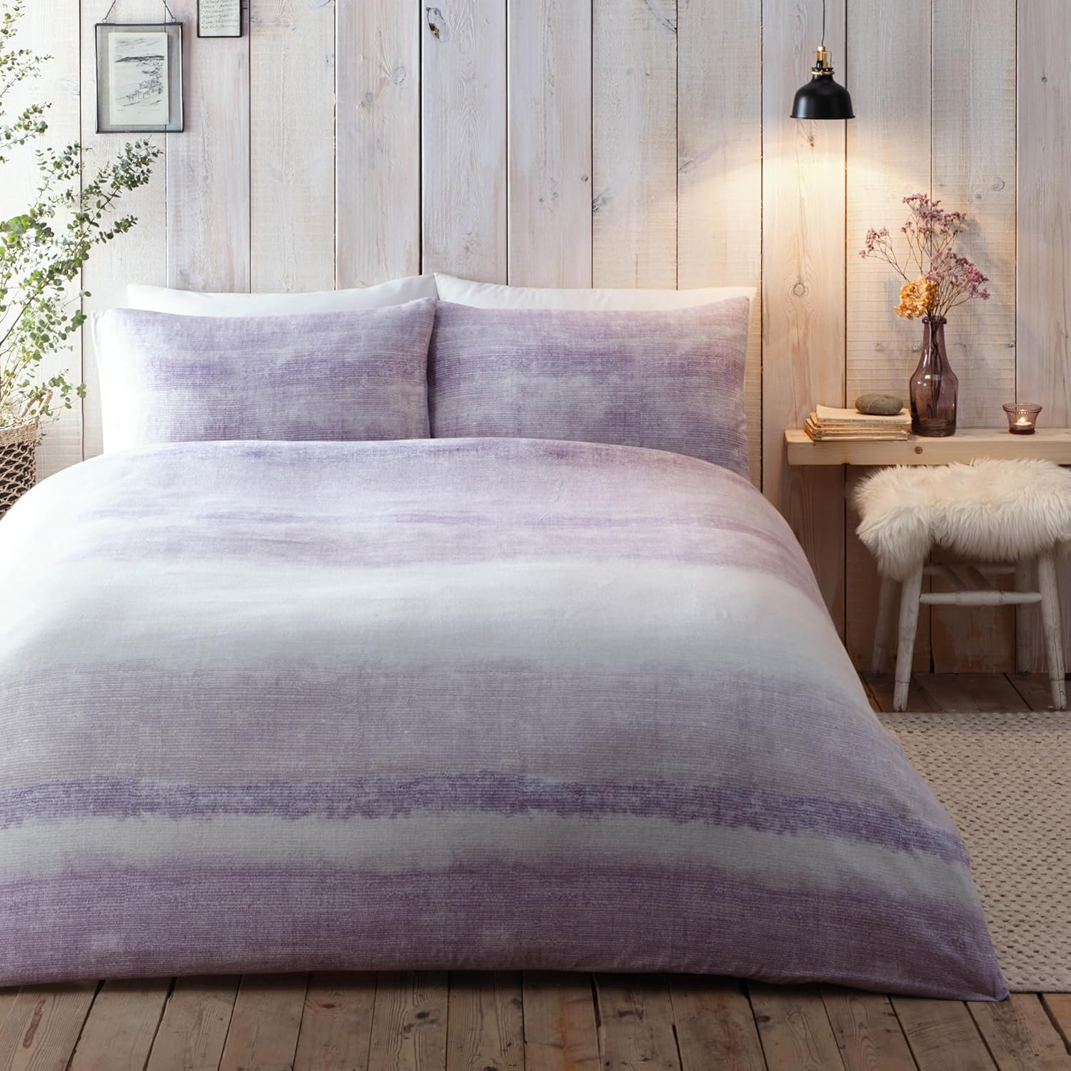 Appletree - Mauve Purple Dye Duvet Cover - Double Bedding Size (200 X 200Cm) - Faded Dye Red Stripe Bedding - Soft 100% Brushed Cotton - Red Gradient Duvet Cover Sets - Heavy Weight - Anson Collection image number 4
