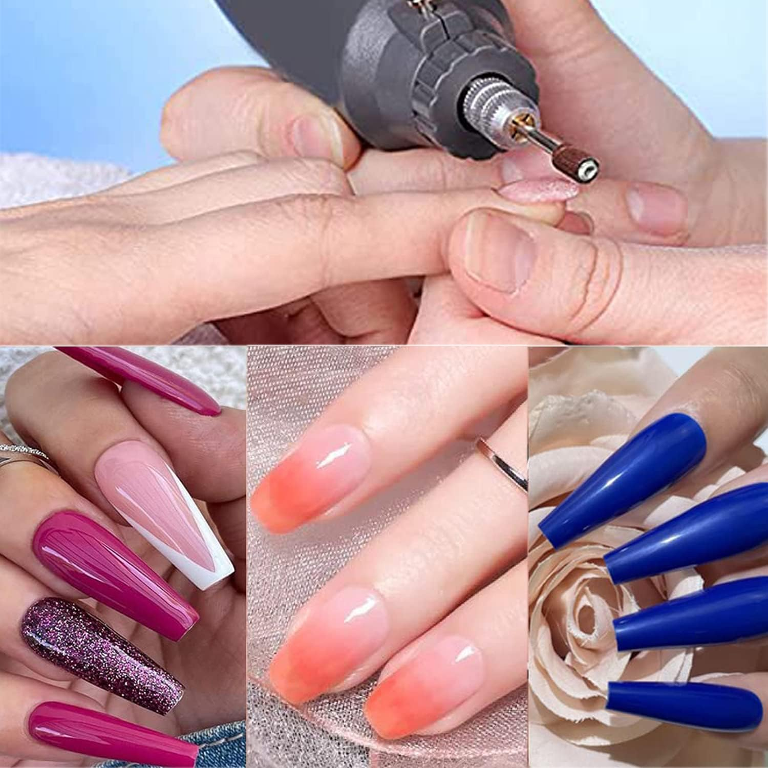 Luoshapucy Sanding Sleeves Sanding Belts Nail Cutter Grinding Caps Nail Cutter 100 Pieces Sanding Sleeves with Nail Drill 180 Inches for Manicure Pedicure Nail Design Nail Art (With 2 X Nail Drills)