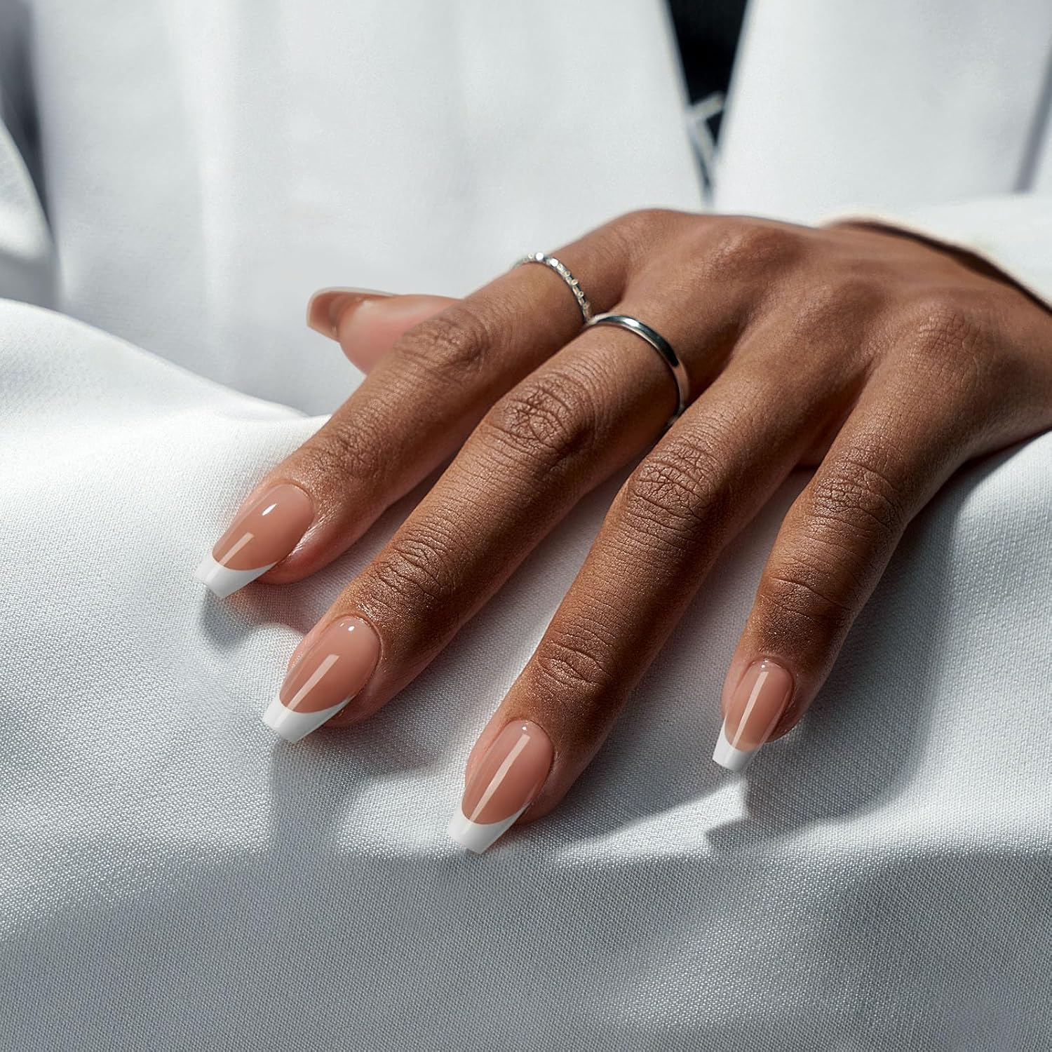 Btartboxnails French Gel Nail Kit - French Tip Press on Nails Brown Short Coffin XCOATTIPS Pre-Applied Tip Primer & Base Coat Fake Nails for Nail Art DIY image number 1