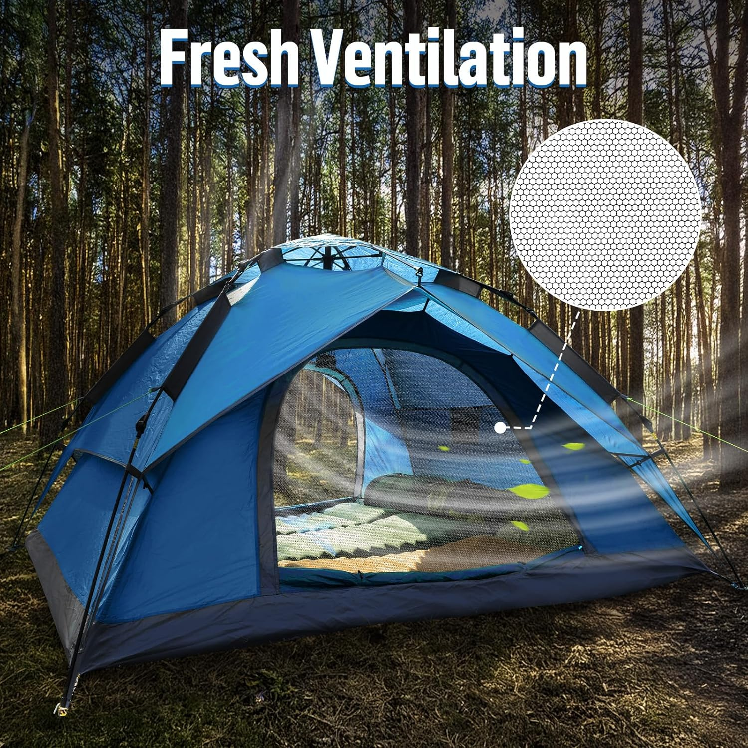 Night Cat Waterproof Camping Tent for 1 2 3 4 Person with Footprint Tarp Easy Instant Pop up Tent Automatic Hydraulic Rainproof Tent with Rain Fly image number 4