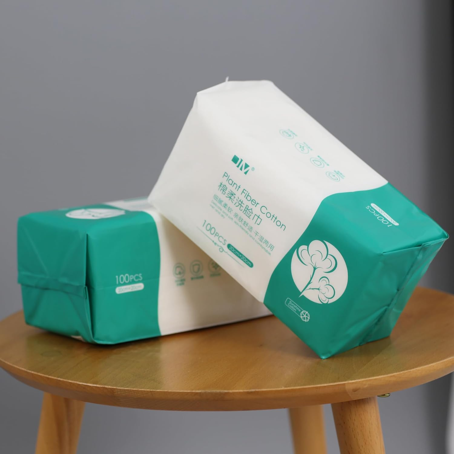 Reyoung 20 * 20CM Soft Dry Wipe, 100% Cotton Facial Wipes, Disposable Face Towel Lint Free, Dry Wet Use for Sensitive Skin,Makeup Removing, Surface Cleaning (100 Counts Pack of 2)