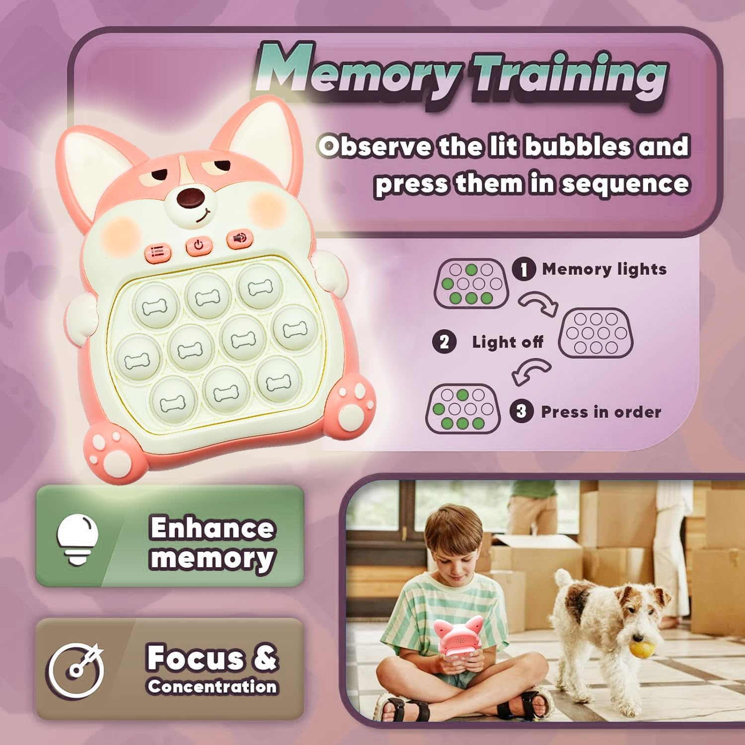 Upgraded Quick Push Game Popping Fidget Toys for Kids, with LED Screen for Children 3-12 for Boys and Girls Bubble Stress,Handheld Puzzle Game Sensory Toys Easter Basket Stuffers (Corgi) image number 2