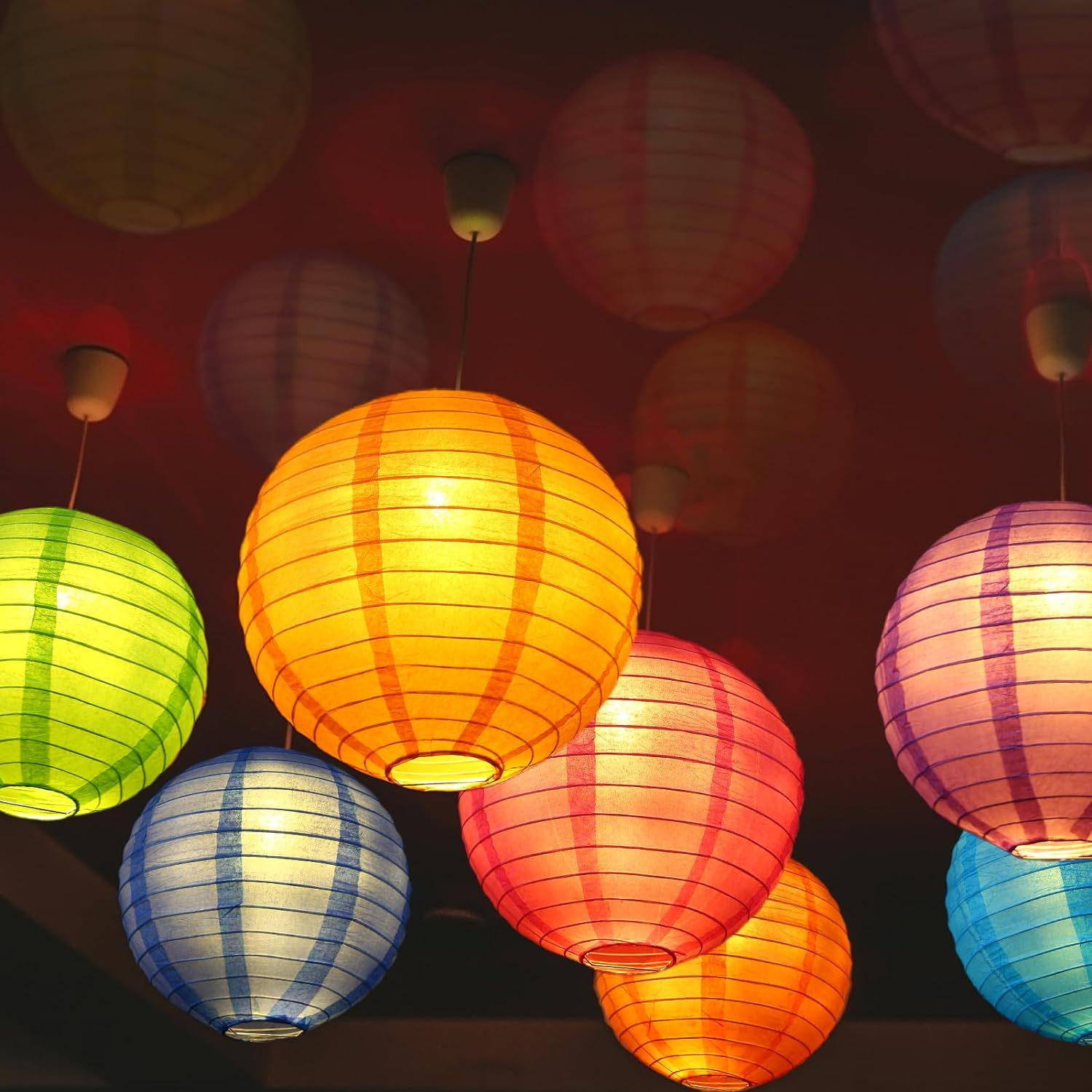 LEMESO 20 PCS Colorful Paper Lanterns 10 Inch / 25 Cm Chinese Lantern Hanging round Paper Lampshade Party Decorations image number 3